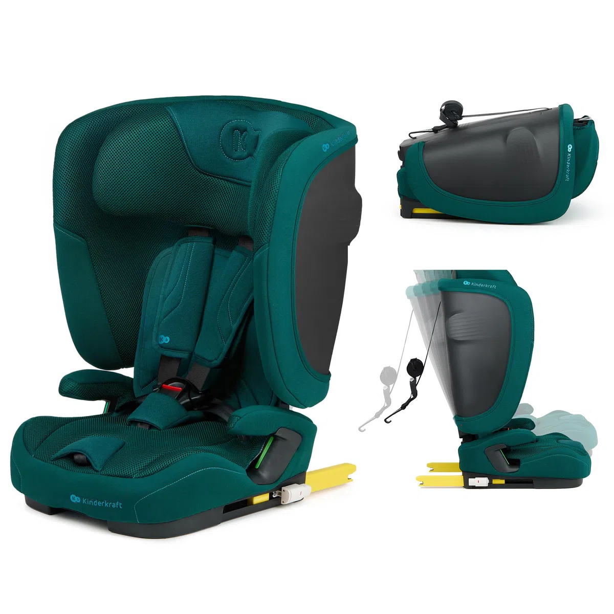 Kinderkraft FIX2GO Seggiolino per bambini i-Size, 76-150 cm, Isofix, Top Tether, saferide sensor, fino a ca. 12 anni, sistemi di sicurezza, rivestimenti di alta qualità, reclinabile, Verde
