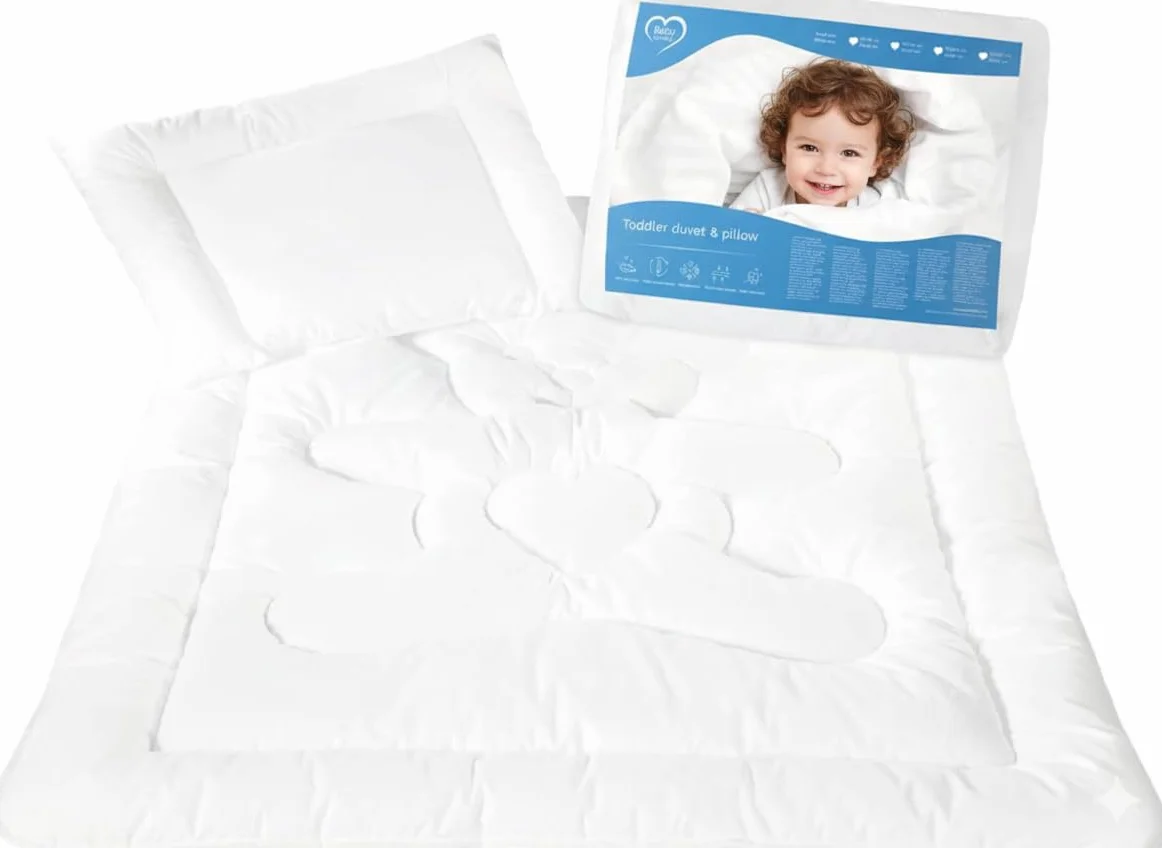 Baby Comfort Set copripiumino e cuscino piatto per lettino, 150 x 120 cm, per tutte le stagioni, motivo: orso bianco (12 mesi+)