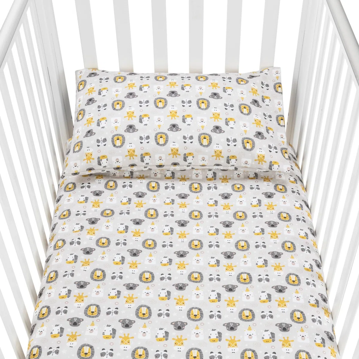 baby idea Babysanity Piumino Lettino Neonato Ricamato Completo Federa e Copripiumino e Lenzuolino con Angoli Sfoderabile Senza Paracolpi Lettino - Made in Italy- (Leoncino)
