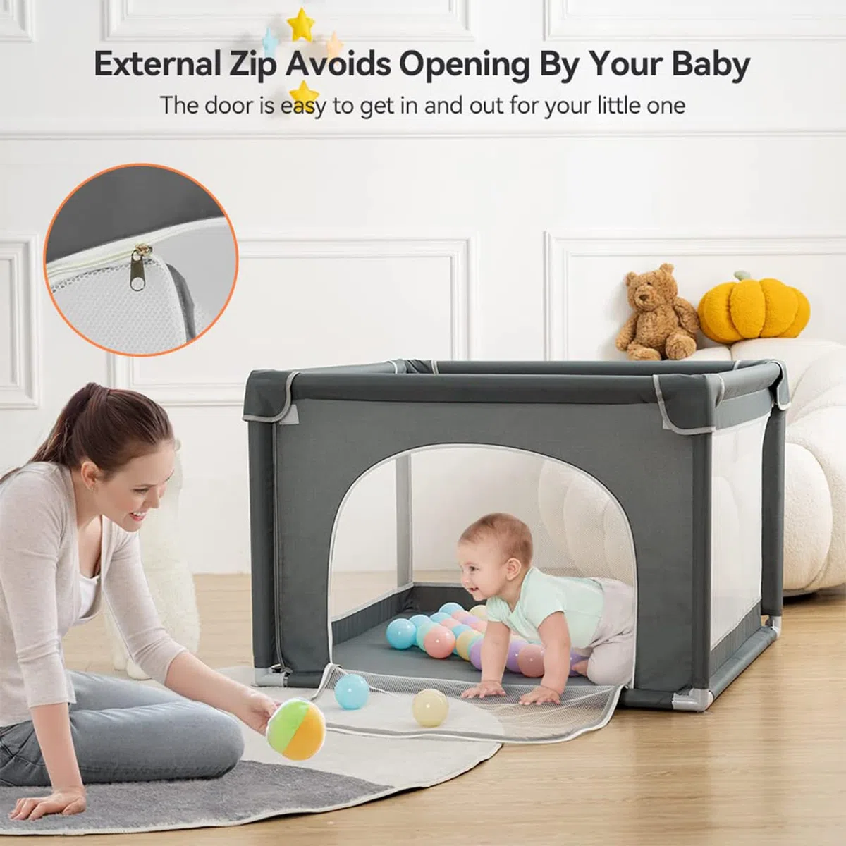 Box per bambini 90 cm x 90 cm robusto centro di attività per bambini con ventose antiscivolo e rete traspirante super morbida.