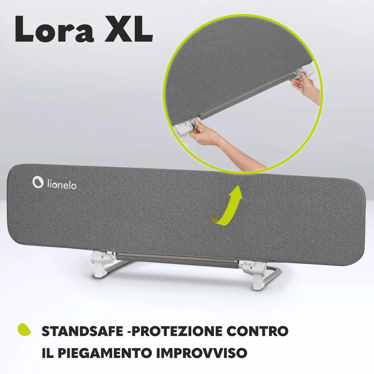 lionelo Lora Sponda Letto Portatile e pieghevole per Bambini Altezza 45cm Lunghezza 150cm Regolazione inclinazione fino a 180° Barriera letto con meccanismo di bloccaggio StandSafe impedisce la caduta