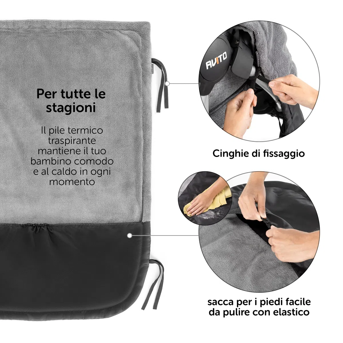 Zamboo Coprigambe Passeggino Universale e Carrozzina - Sacco Termico Passeggino Universale Impermeabile e Morbido - Sacco Invernale e Autunnale - Nero
