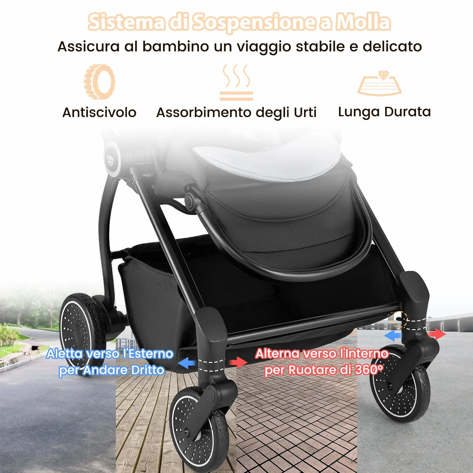 COSTWAY Passeggino per Bambini Reversibile Pieghevole con Schienale Reclinabile, 0-36 Mesi, 15 kg Grigio
