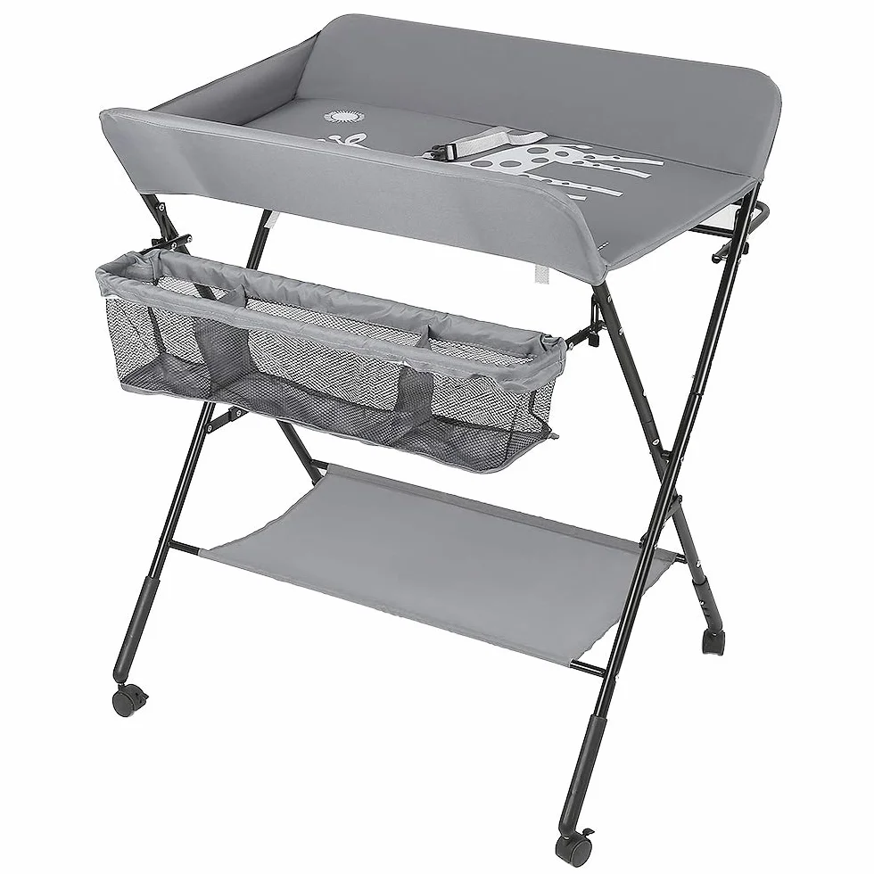 Sarah Baby fasciatoio pieghevole portatile con cintura di sicurezza e scomparti grigio