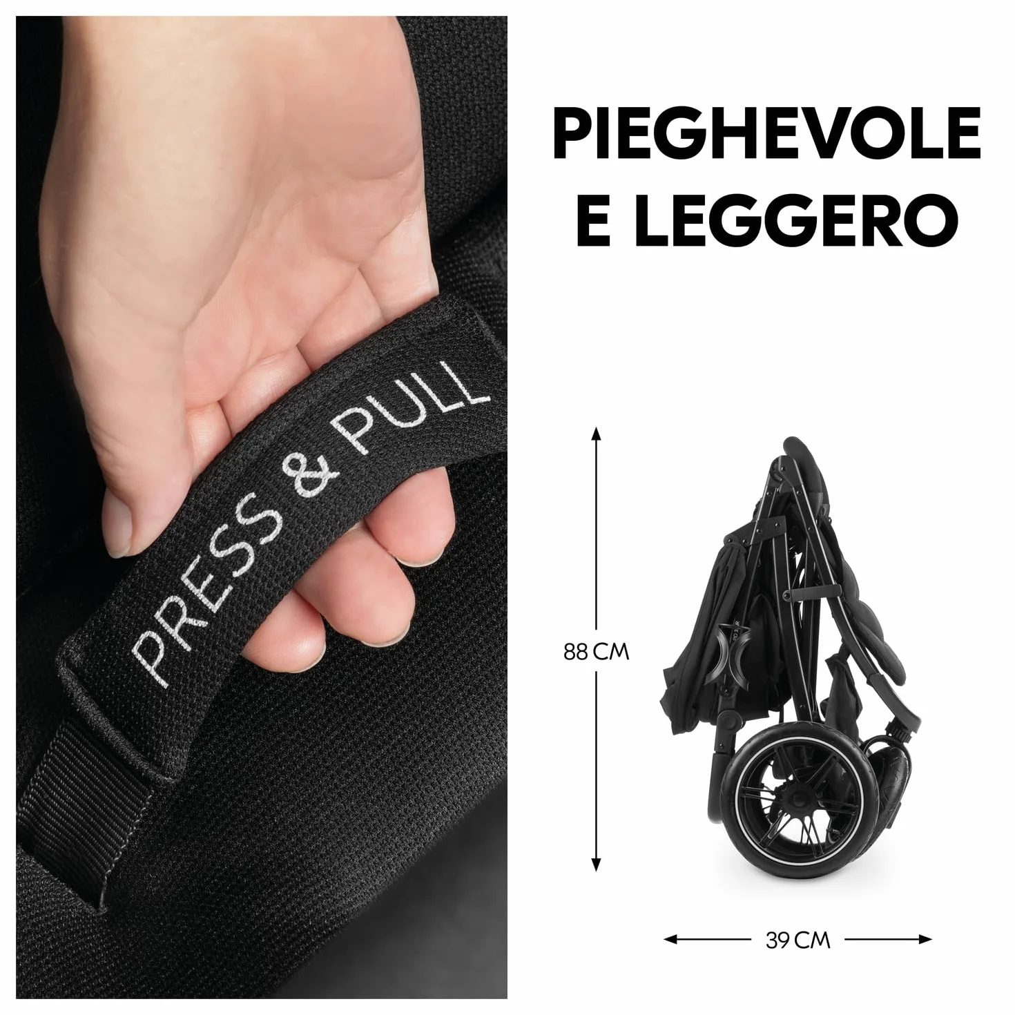 Hauck Rapid 3 Air Nero Passeggino 3 Ruote Gonfiabili Ammortizzate dalla Nascita fino a 22 kg Schienale Reclinabile Maniglione Regolabile Cappotta UPF 50+ Cesto Portoggetti Pieghevole