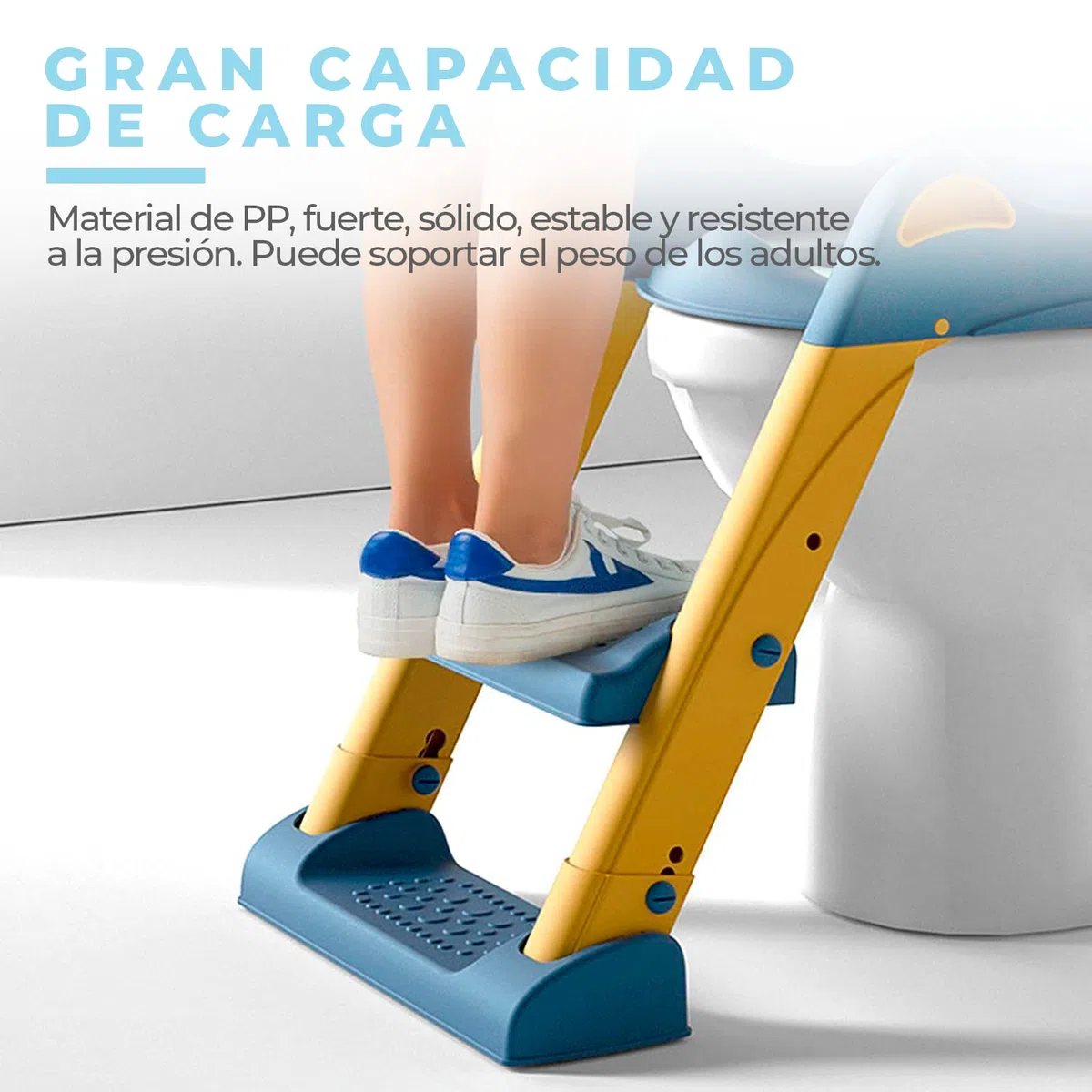 Edibaby, Riduttore Water Bambini, con Scaletta, per l’Addestramento alla Toilette, Portatile, Regolabile, Piena Compatibilità, Cuscino Imbottito, da 1 a 7 Anni (Blu e giallo)