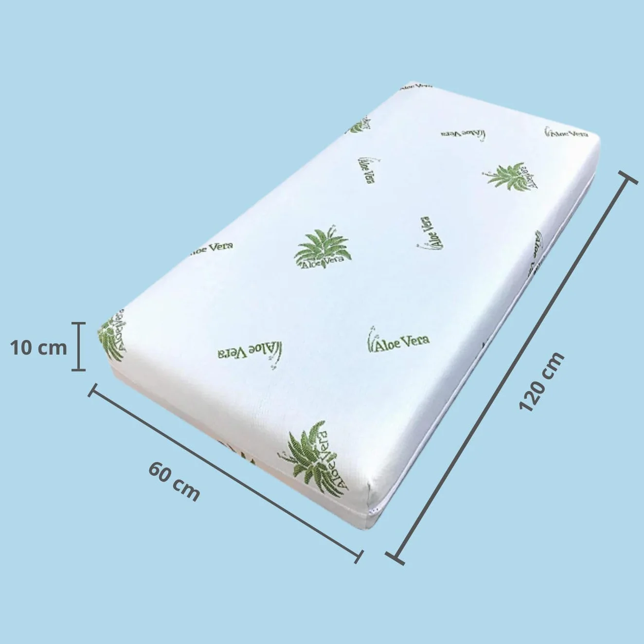 Materasso per Lettino in Aloe Vera 120 x 60 x 10 cm OEKO-TEX CERTIPUR Lavabile Sfoderabile