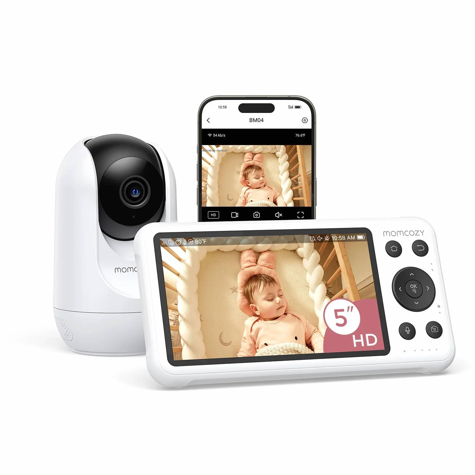 Momcozy Baby Monitor 1080P 5" WiFi Telecamera Neonato 5000mAh Batteria Zoom 4X Visione Notturna