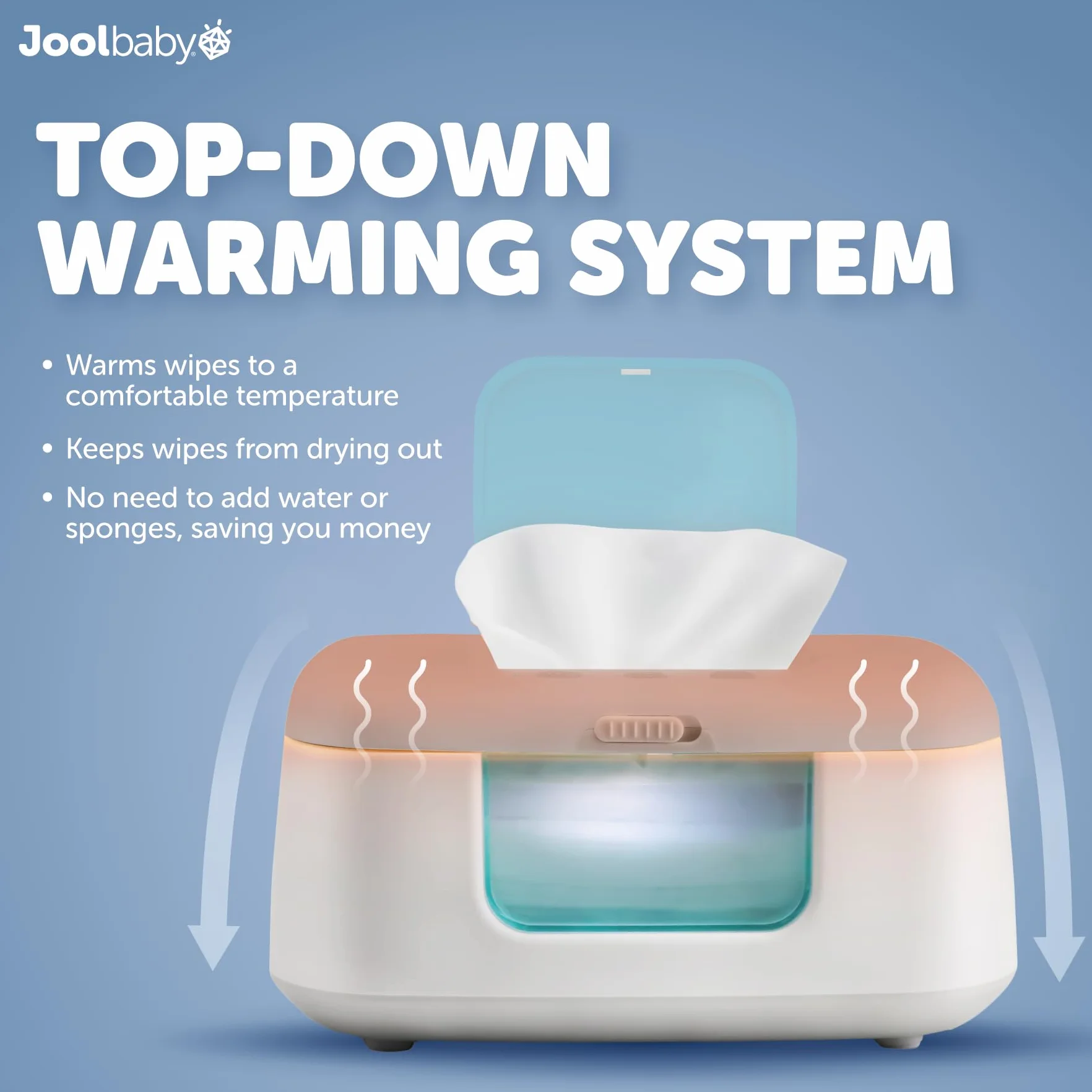 Jool Baby TinyBums Scaldasalviette Dispenser LED Luce Cambia Interruttore On/Off Aqua