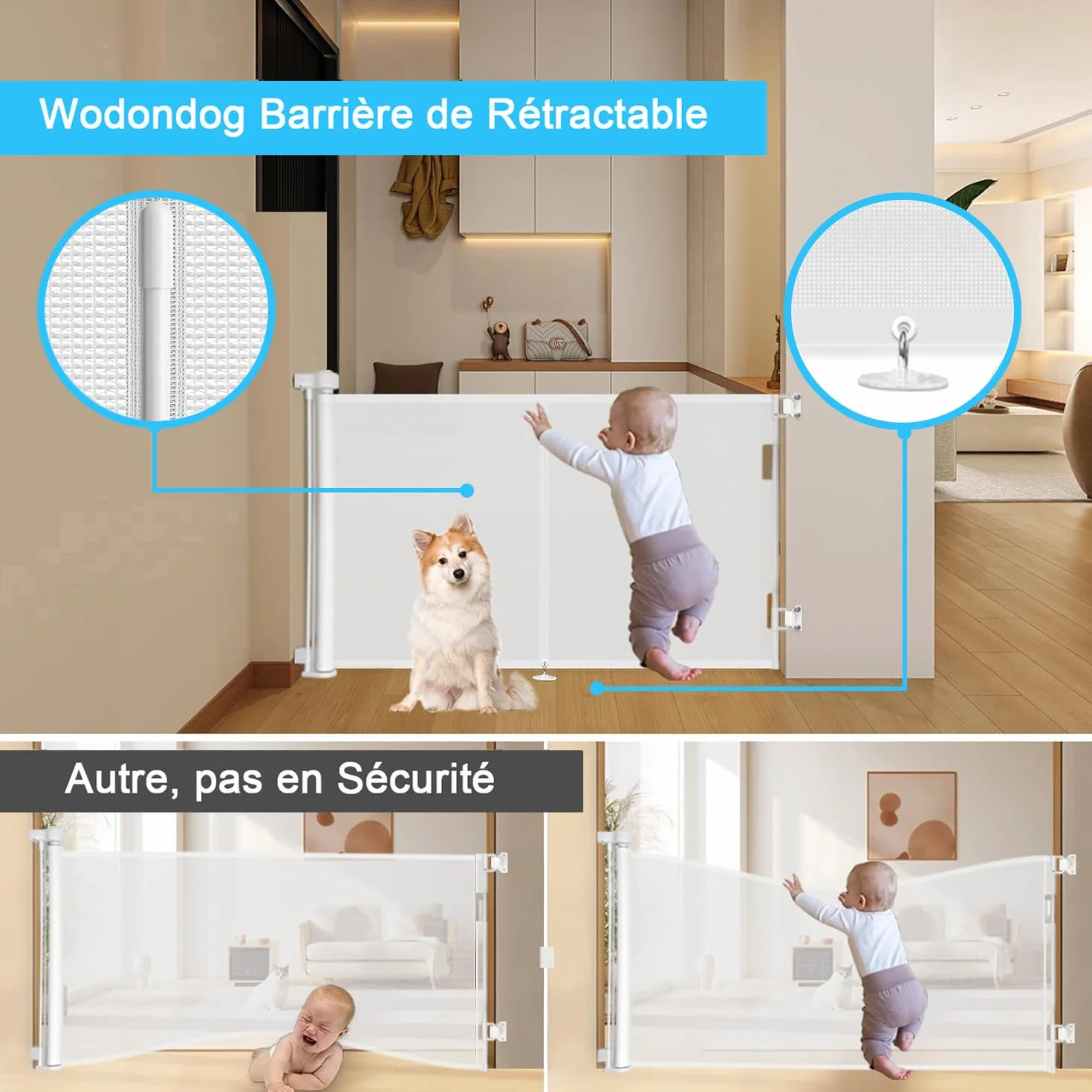 Cancelletto estensibile per scale 0-200 cm Barriera di sicurezza per bambini arrotolabile