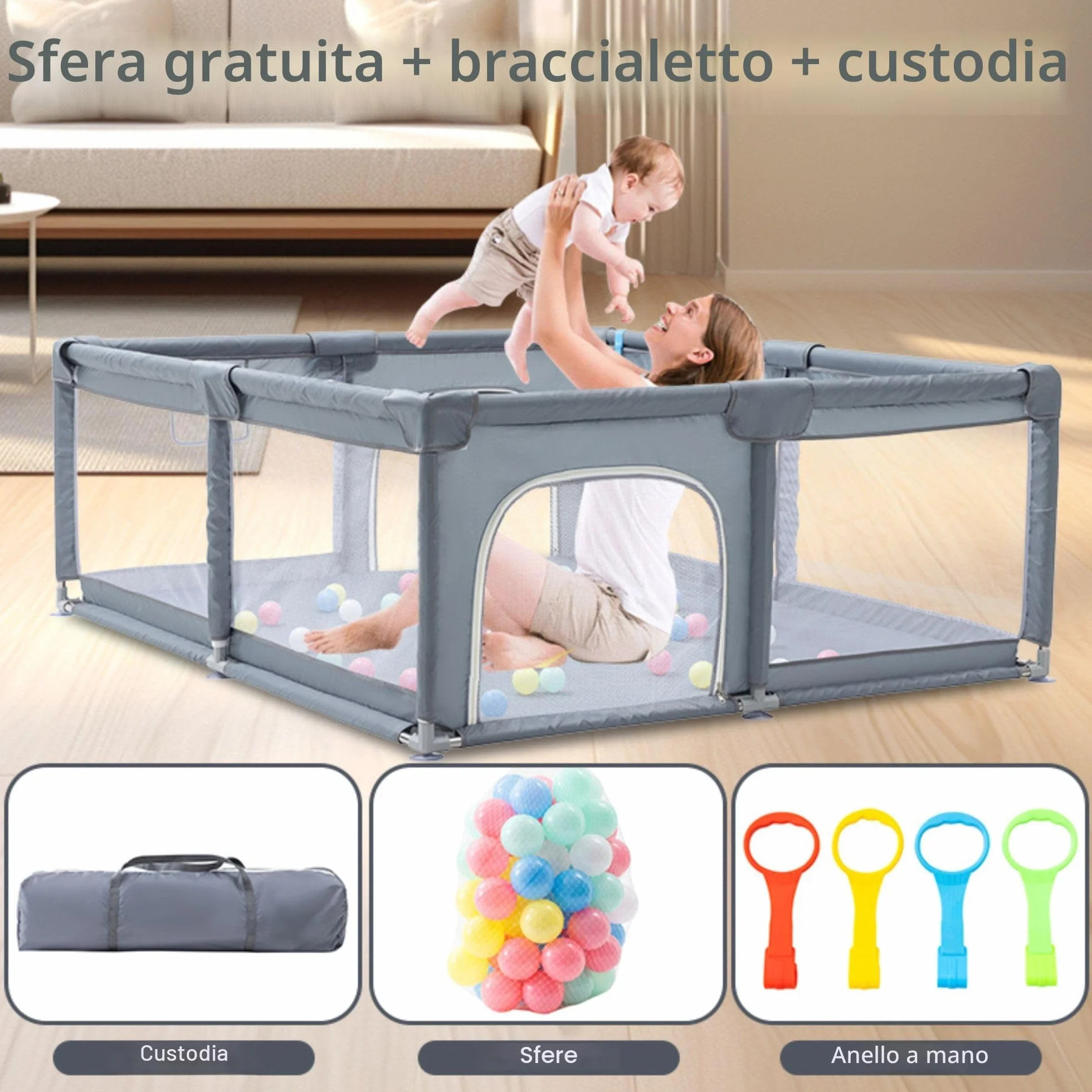 GLOKID Parco per bambini modulabile 180 x 200 cm con borsa di stoccaggio e gancio