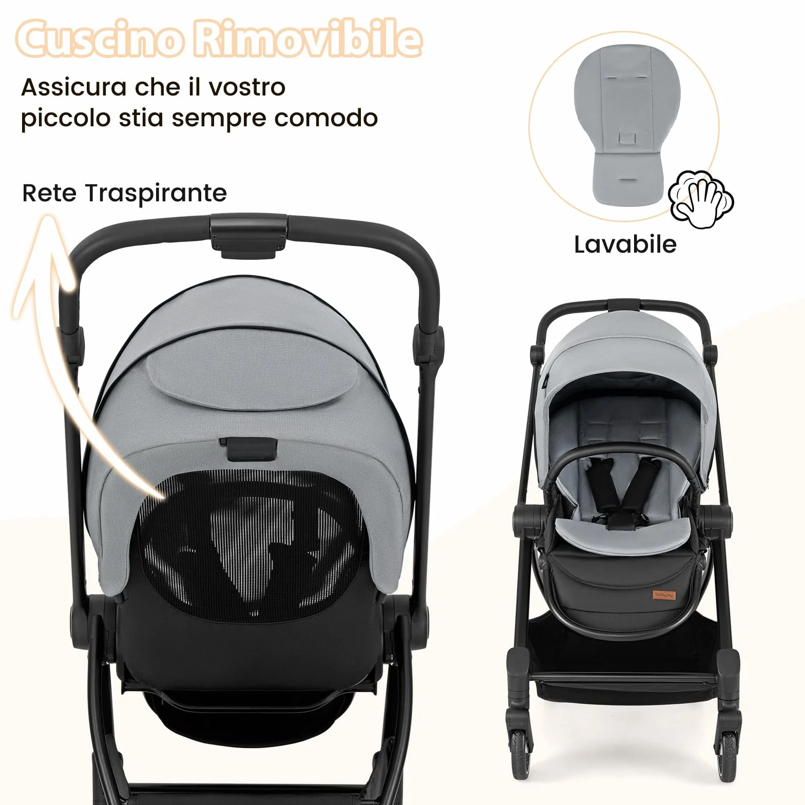 COSTWAY Passeggino per Bambini Reversibile Pieghevole con Schienale Reclinabile, 0-36 Mesi, 15 kg Grigio