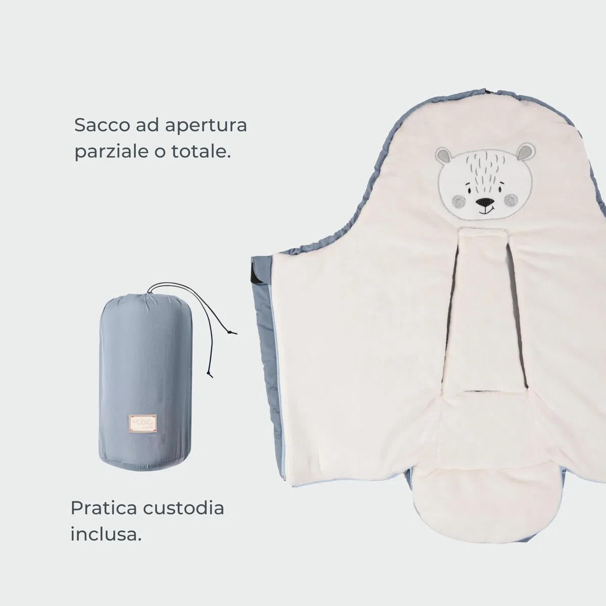 Nuvita 9205 Ovetto Cuccioli | Sacco Universale per Seggiolini Auto con Animaletti | Perfetto per Bambini da 0 a 6 Mesi (80 cm) | Resistente al Freddo fino a -10°C | Blu Notte