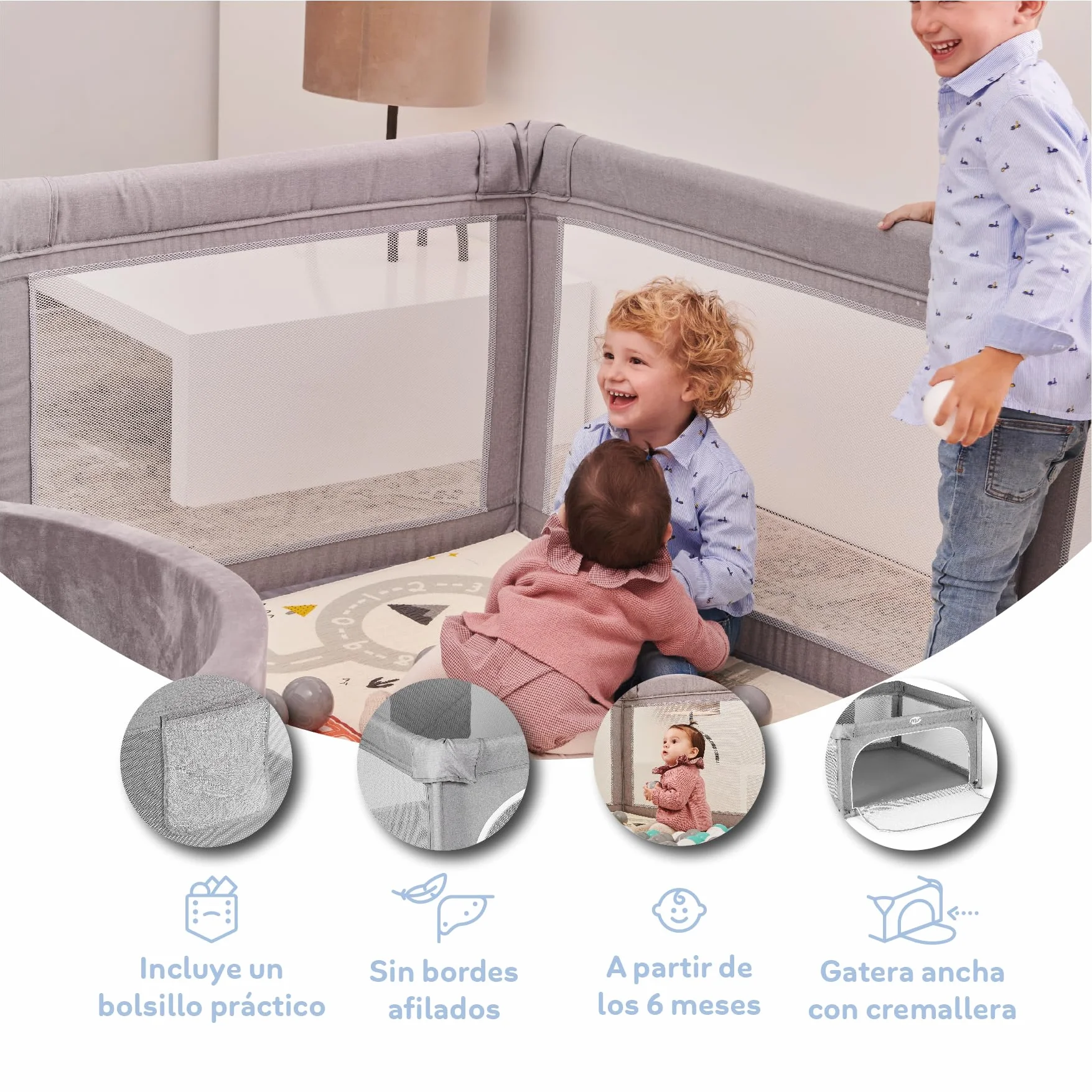 MS BabyWorld - Recinto per bambini L + Tappeto gioco per bambini 120 * 120cm - Tappeto bifacciale, altamente imbottito (spessore 1 cm), Box molto grande e alto - pieghevole e con borsa trasporto