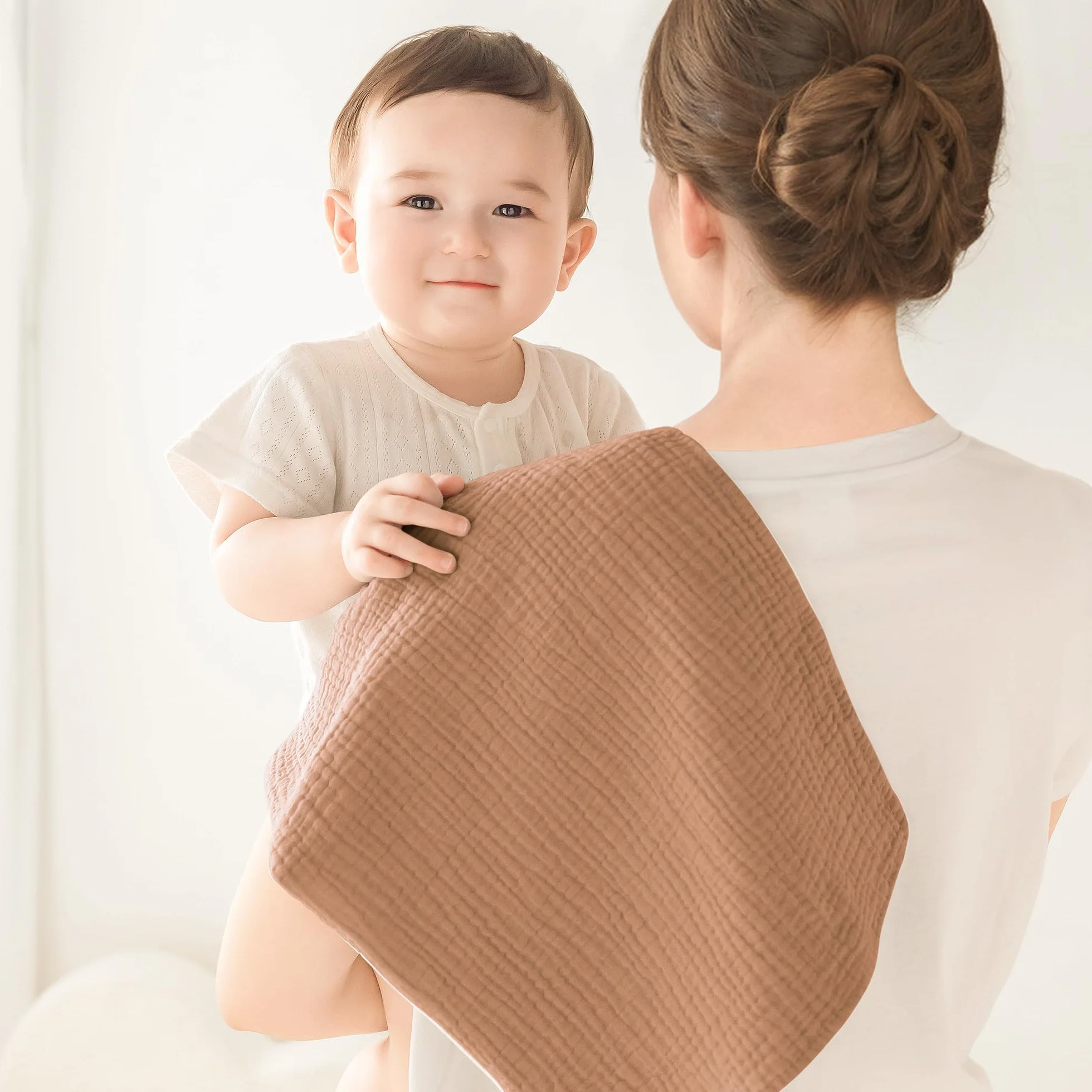 Susurration Bambino in Mussola Per Neonati, 5 Pezzi, Set 60x60CM, Super Morbido Assorbente in Mussola A Grana Per Neonati, Unisex, Per Bambine E Ragazzi (marrone)