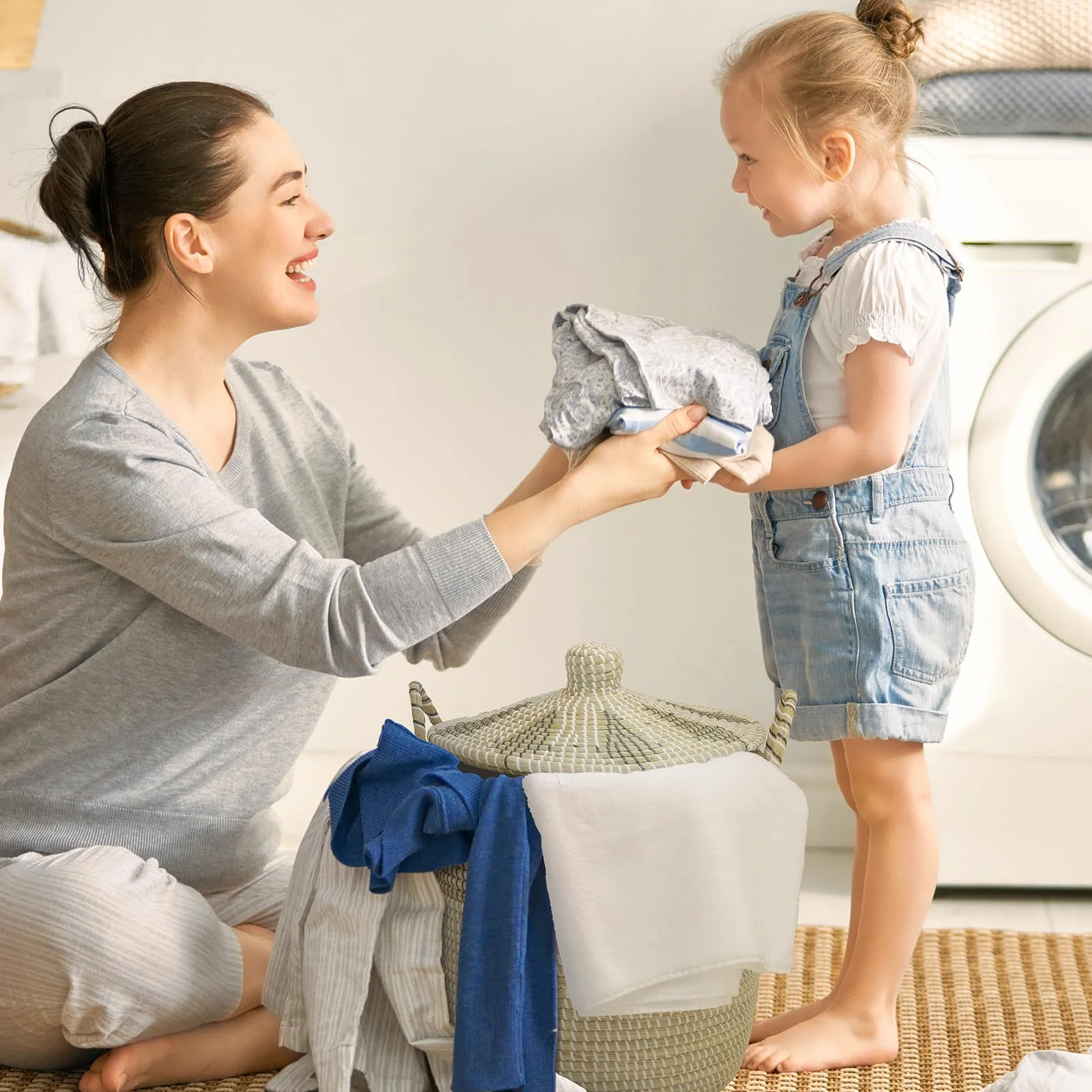3 Set di cesti per biancheria intrecciati con coperchio, di varie dimensioni 76L+43L+26L, cesto con tasche e manici, cesti portaoggetti in zostera realizzati a mano, per biancheria o coperte in bagno