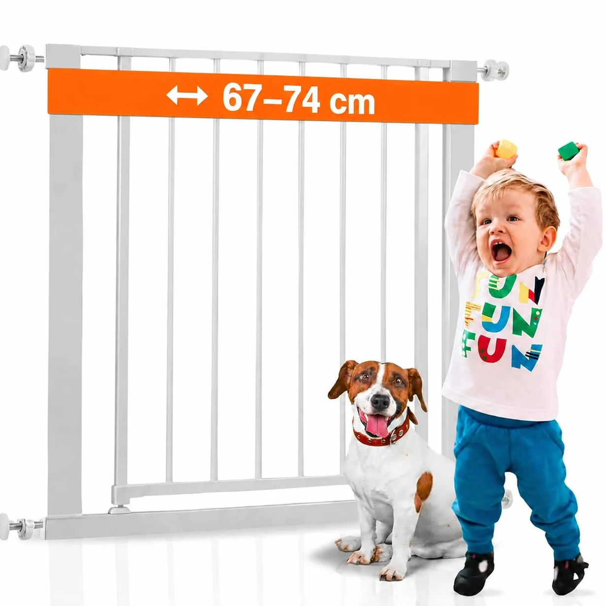 ALMAR Baby Barriera di sicurezza 67-74 cm bianco | Facile montaggio senza viti per porte, corridoi o scale per bambini o animali domestici | Recinzione bianca con sistema di chiusura automatica