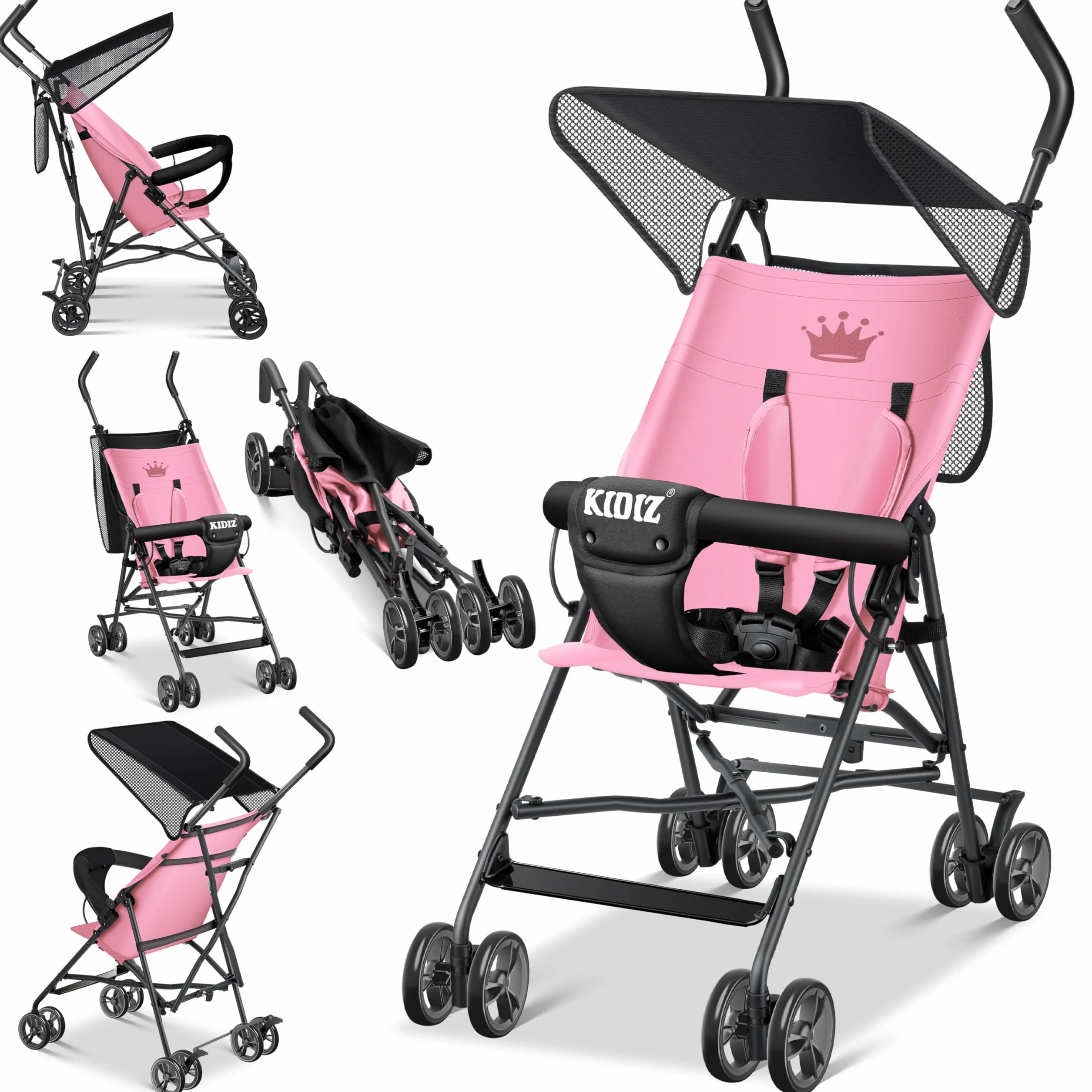 KIDIZ® Passeggino CITY Pieghevole per Bambini con Ruote 4 Pollici e Parasole