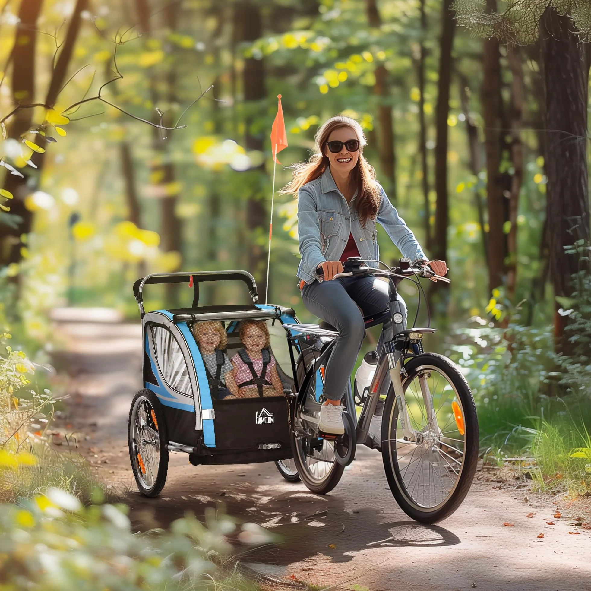 HOMCOM Rimorchio Bici per Bambini 2 in 1 Passeggino con Freno, Cintura a 5 Punti