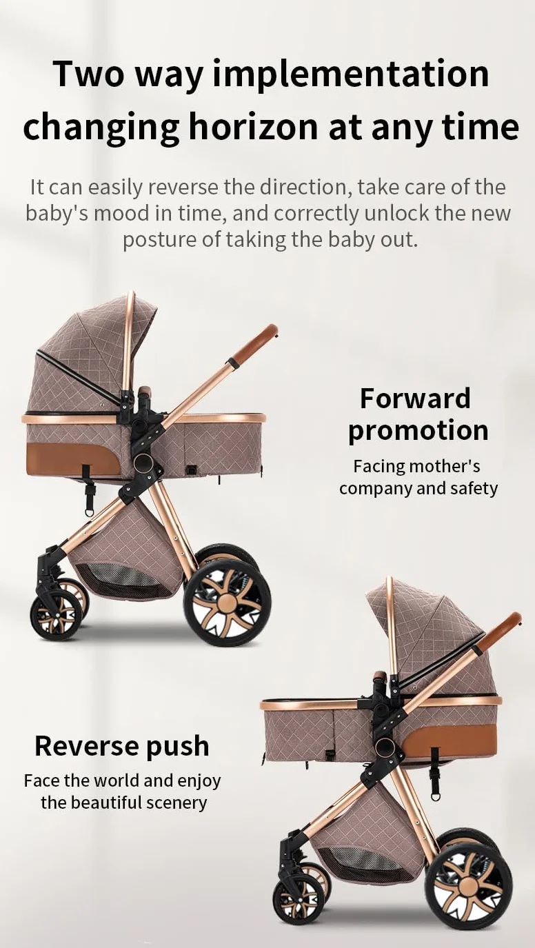 YAZOCO Passeggino 3 in 1 Trio, Con Seggiolino, Navicella, 4 Ruote Ammortizzate, LV9 Rosa