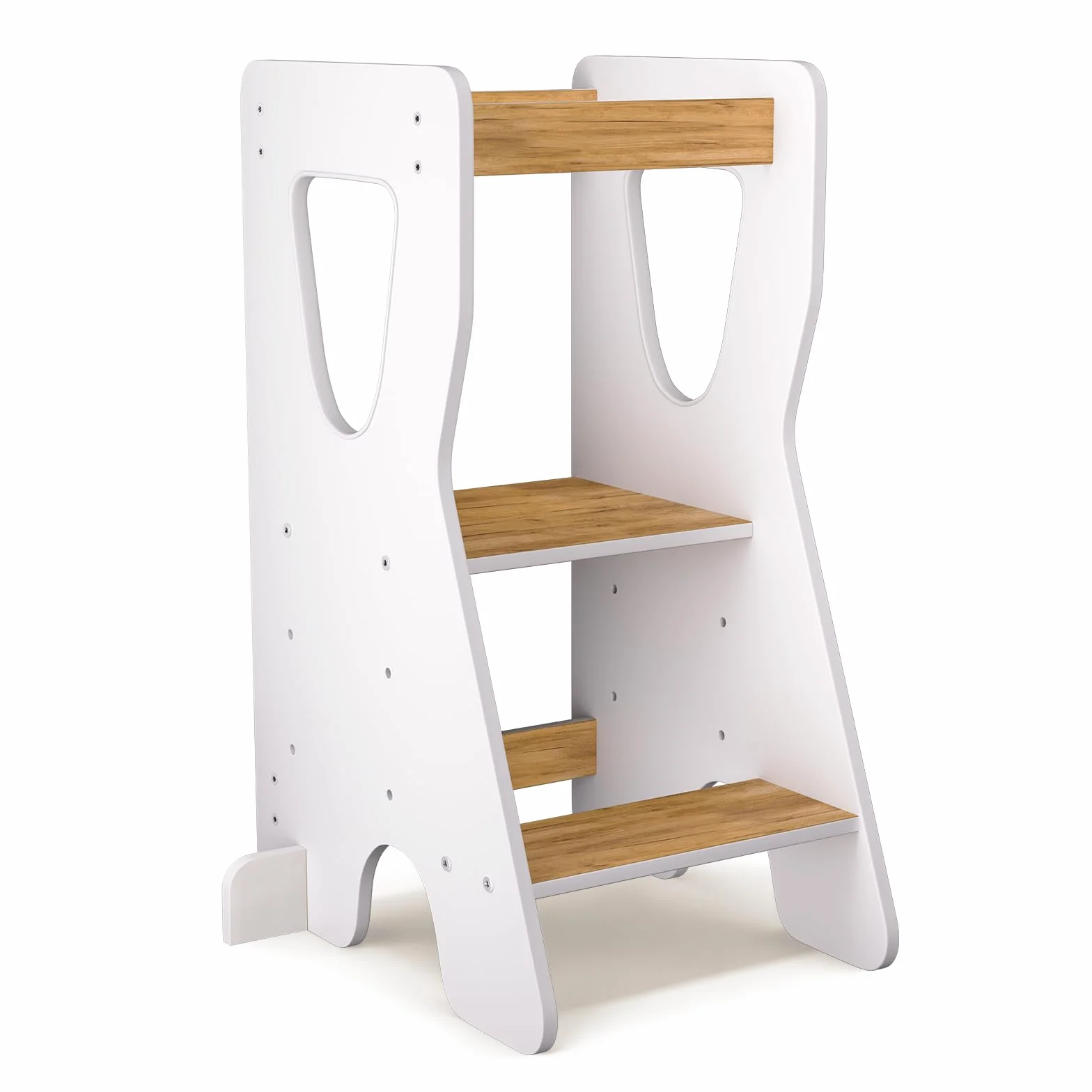 COSYLAND Torre Montessoriana Bambini Legno Naturale 3 Altezze Regolabili Bianco e Naturale