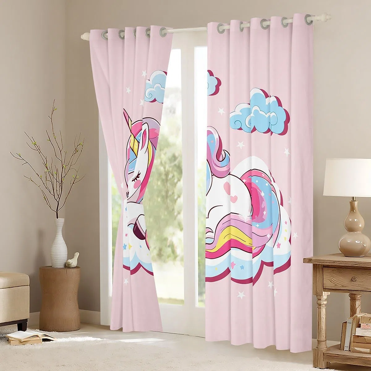 Homemissing - Tende per finestre, motivo: unicorno, a tema fantasy, per bambini e ragazze, decorazione a tema animali magici, motivo: cartone animato, 116,8 x 137,2 cm (larghezza x lunghezza)