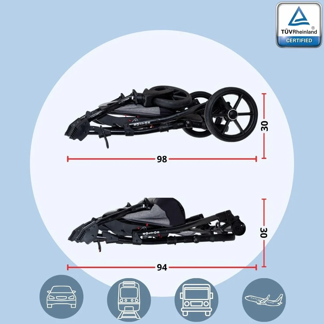 GaGaDumi Boston Passeggino Trio 3 in 1 Carrozzina Passeggino Seggiolino Auto Sistema Viaggio Completo Nero