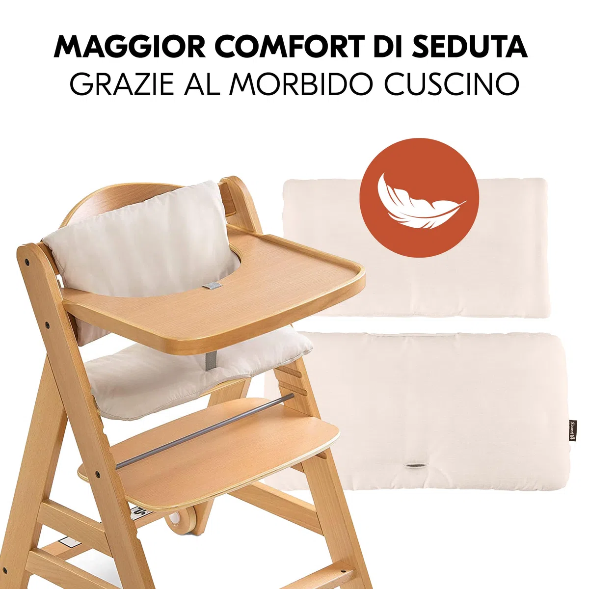 hauck Alpha Move Set Deluxe - Seggiolone in Legno Evolutivo Da 0 Mesi - Sedia Bambini Regolabile con Sdraietta Neonato Reclinabile, Cuscino e Vassoio - Naturale, Grigio