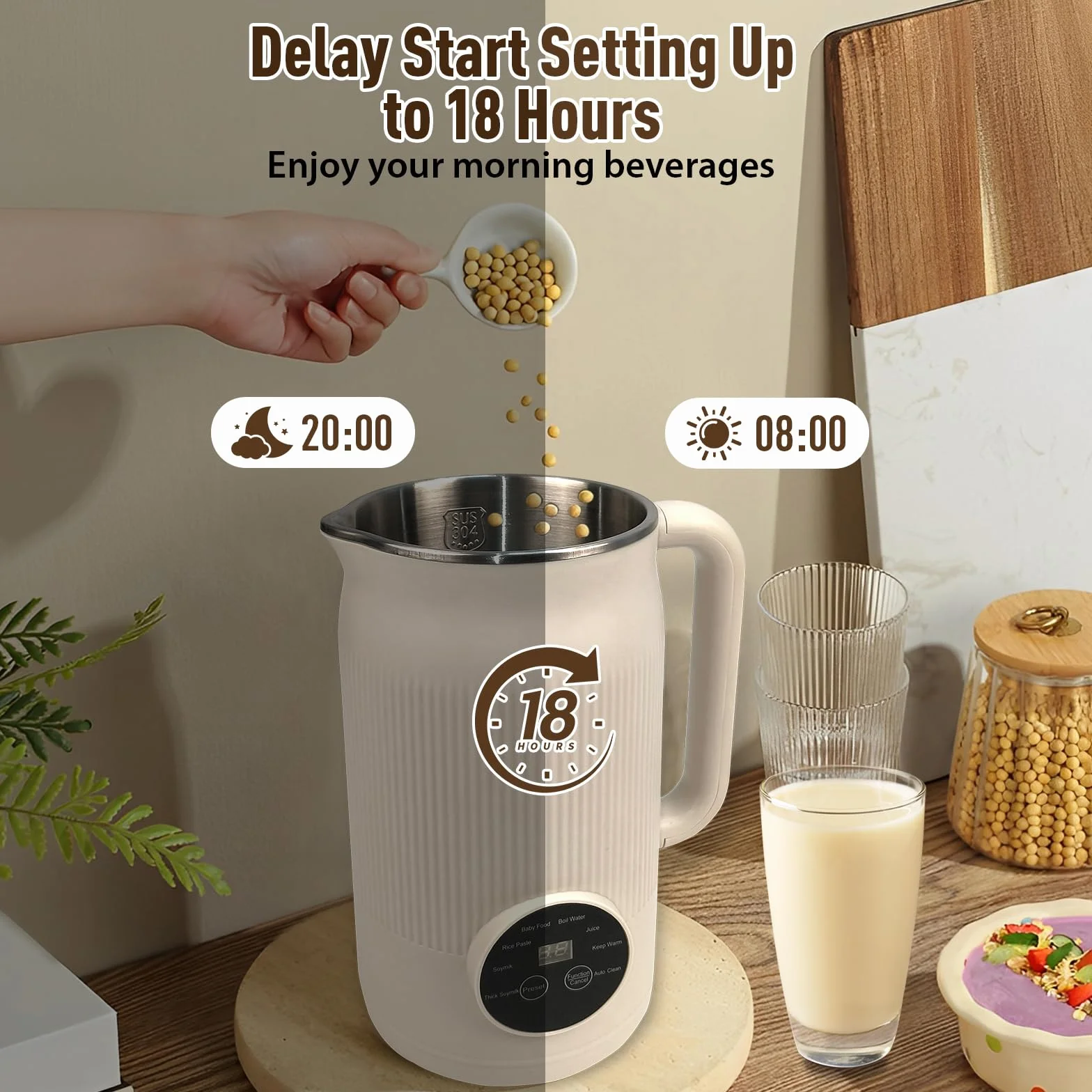 Macchina per latte di soia automatica 8 in 1 1200 ml robot da cucina con avvio ritardato mantiene caldo autopulente