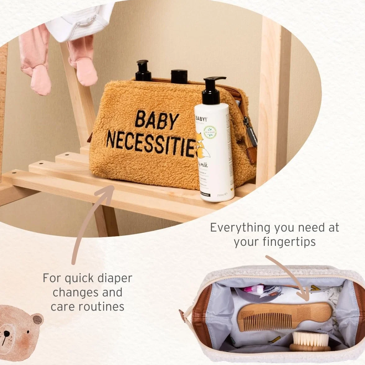 CHILDHOME Astuccio da toilette per neonato teddy beige idrorepellente
