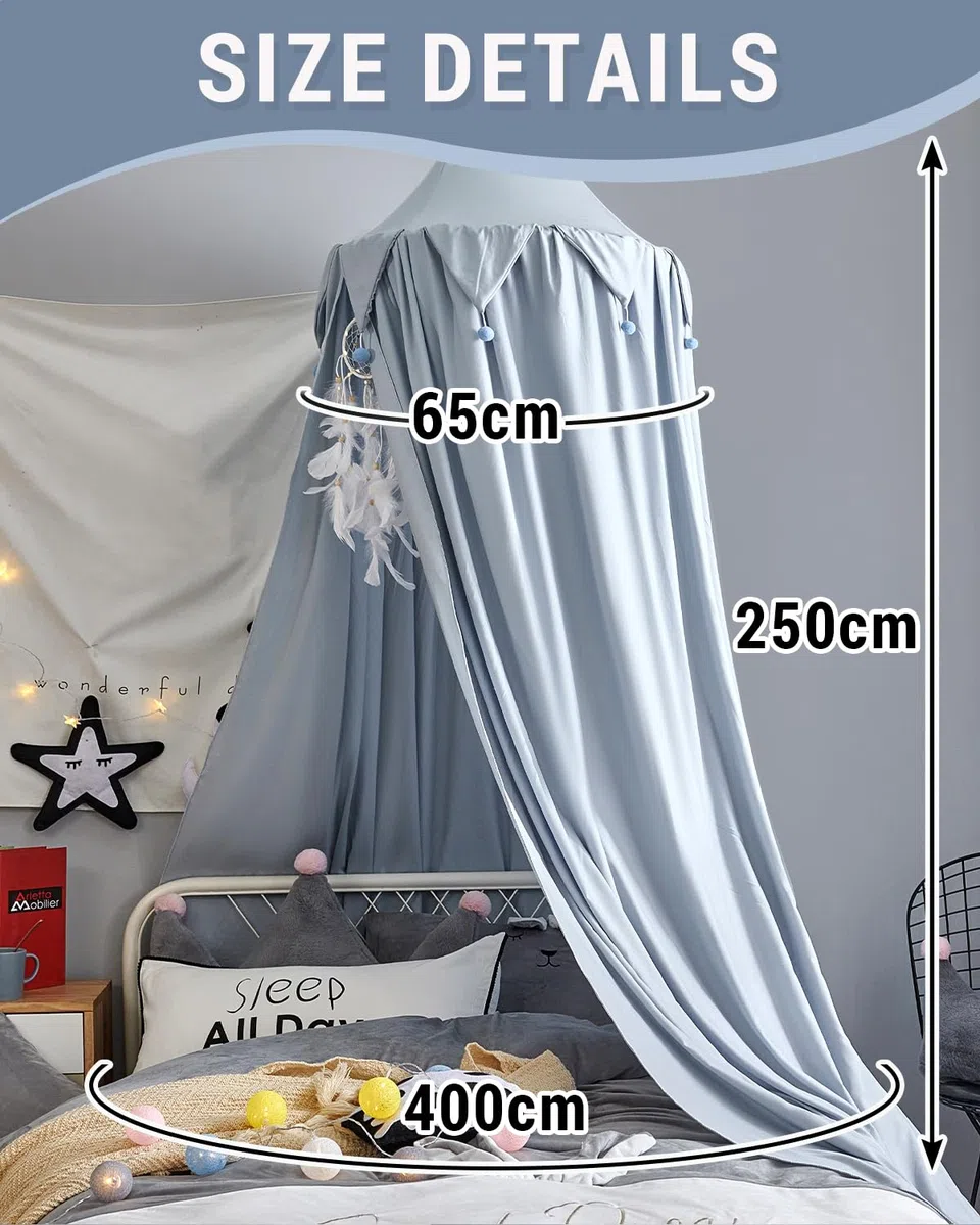 Surwin Baldacchino per Letto Bambina Bambini, Blu Tenda Zanzariera Baldacchino per Lettino Culla Neonato | Cupola Rotonda per Camera da Letto Lettura Cameretta