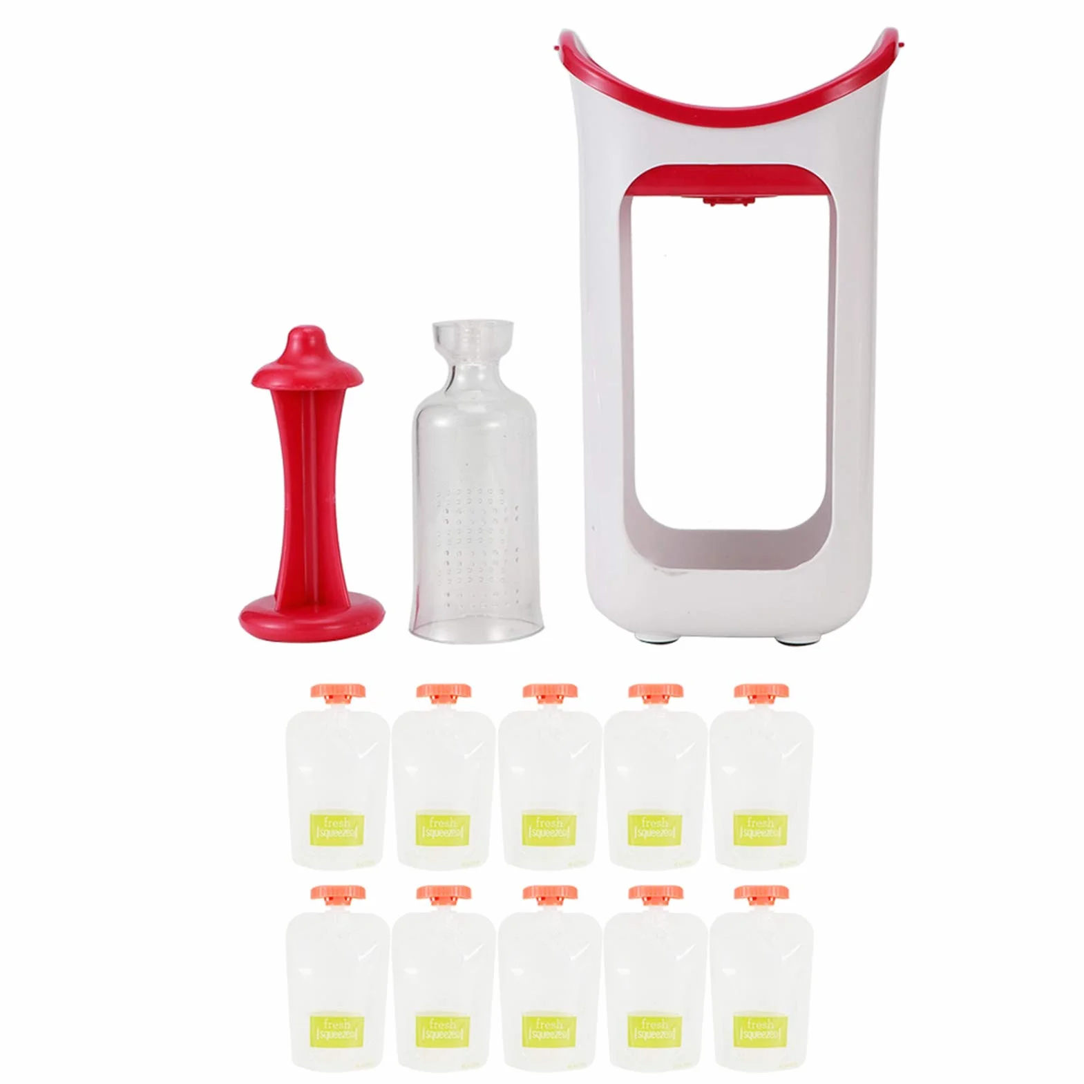 Squeeze Station Press & Sistema di Conservazione Sacchetti per Alimenti Portatili Rosy Red