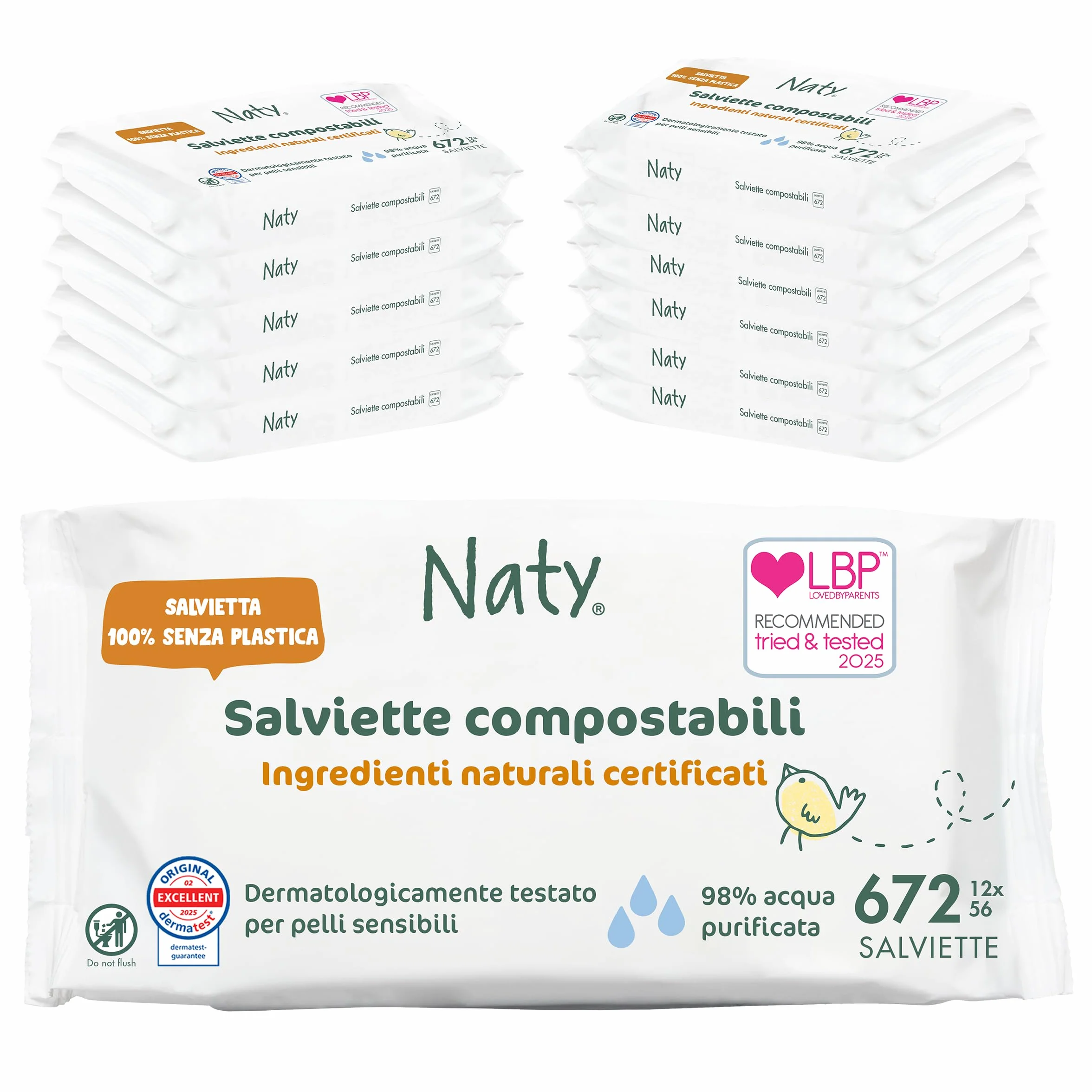Naty Salviettine per Neonati 98% Acqua Ipoallergeniche 672 Pezzi (12 Confezioni)