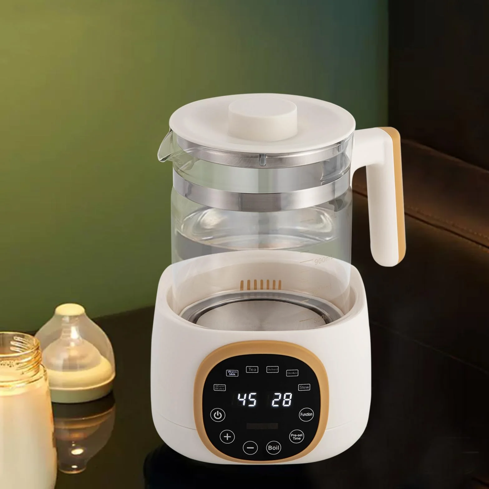 Bollitore con regolazione della temperatura, scaldabiberon con indicatori digitali a LED, 72 ore, 600 W, 1,3 l