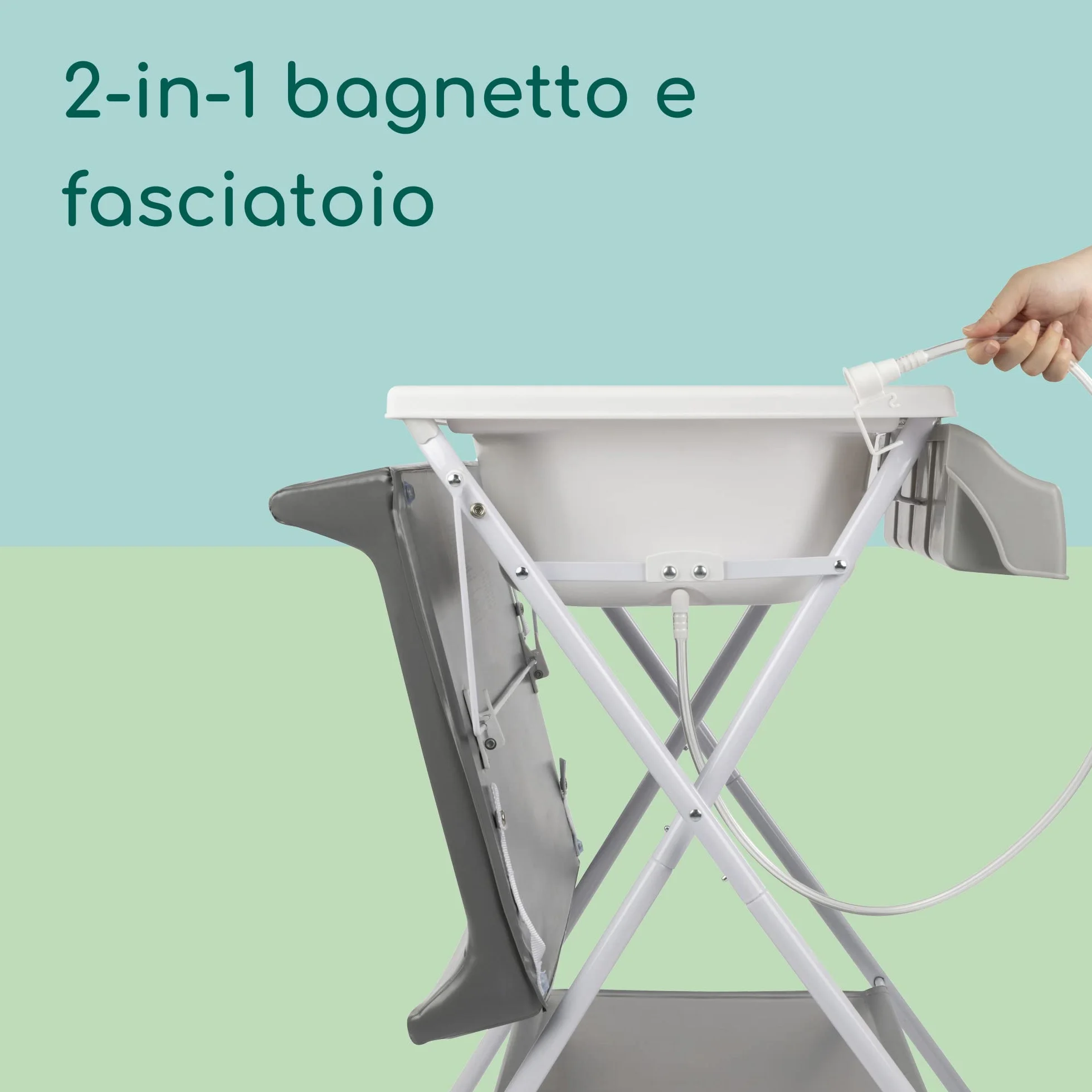 Bebeconfort Baltic 2 in 1 Bagnetto Fasciatoio Neonato 0-12 Mesi (max 11kg) Chiusura Compatta Grey Mist