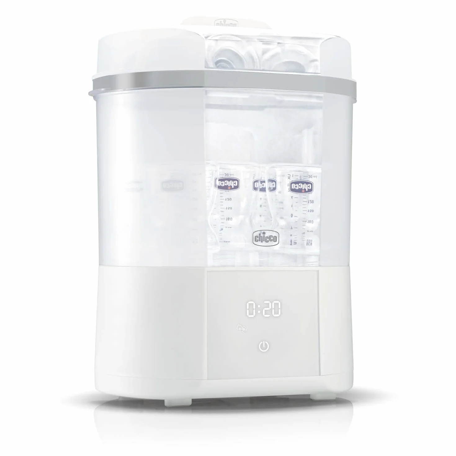 Chicco Sterilizzatore Biberon con Asciugatura, 2 Configurazioni, Fino a 6 Biberon 330 ml, Bianco