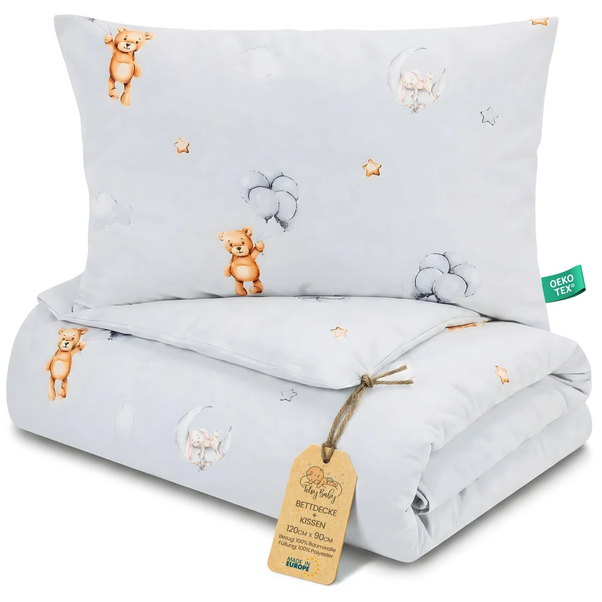 Totsy Baby Trapunta per bambino cotone 90x120 - piumono culla neonato set Imbottitura per piumone 90 x 120 cm con cuscino 40 x 60 cm per ragazzi e ragazze Oeko-Tex Orsi di peluche