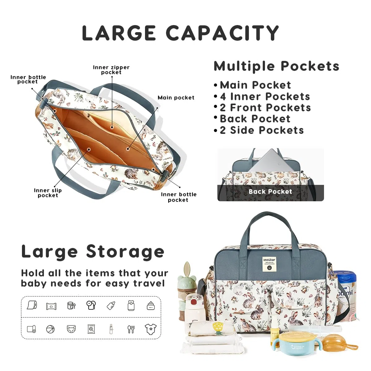 SONARIN Grande Capacità Multifunzionale Borsa Fasciatoio per Neonato,Borsa per il Cambio Borsa a Tracolla Borsa per Pannolini da Viaggio Impermeabile con Spalline & Fasciatoio