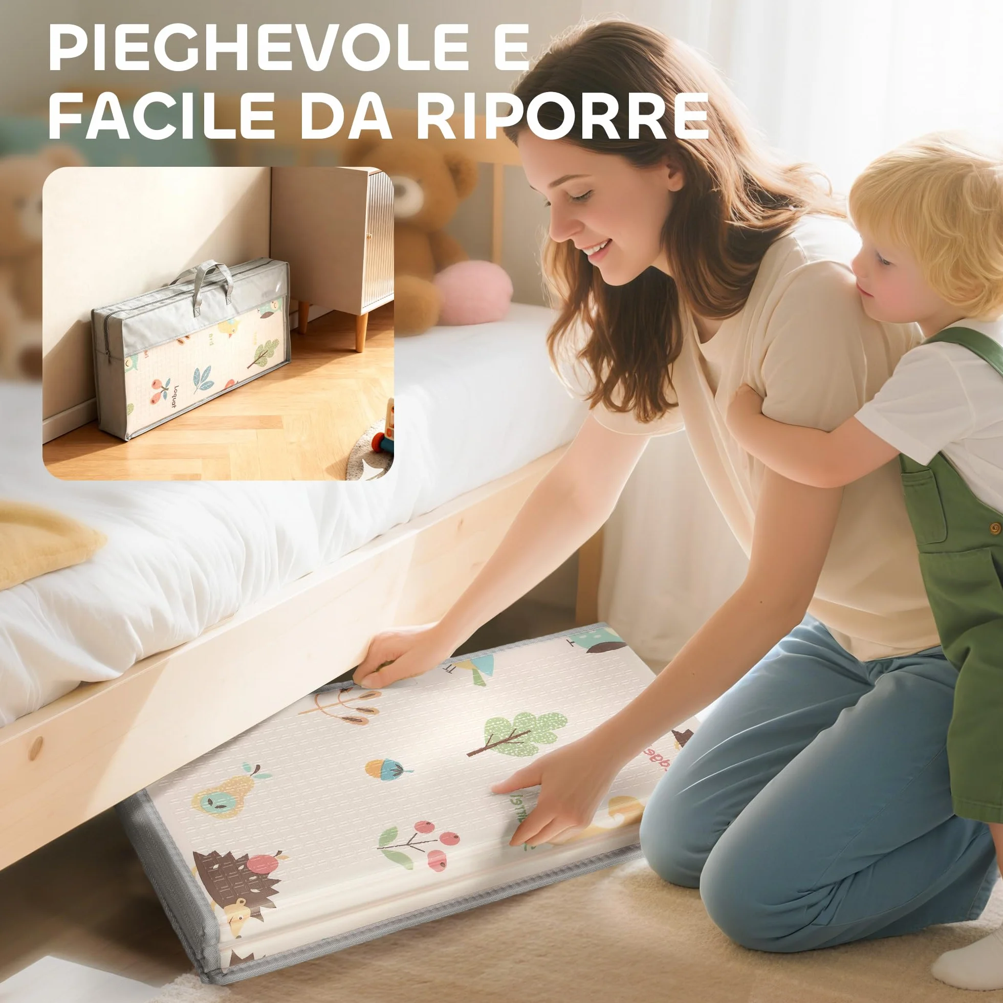 AIYAPLAY Tappeto per Bambini 0-3 Anni con Numeri e Lettere e Superficie Impermeabile, Tappeto Gattonamento in XPE e PE, 180x150x1 cm, Multicolore