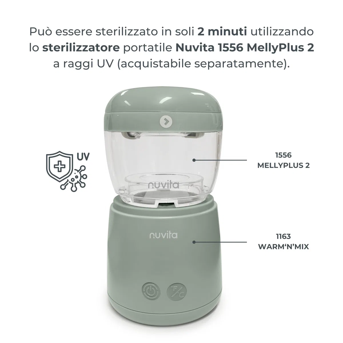 Nuvita 1163 Warm’n’Mix Scaldabiberon Portatile a batteria con Funzione di Riscaldamento e Mescolamento – Riscaldamento Rapido in 3 Minuti, 4 Impostazioni di Temperatura, Compatibilità Universale