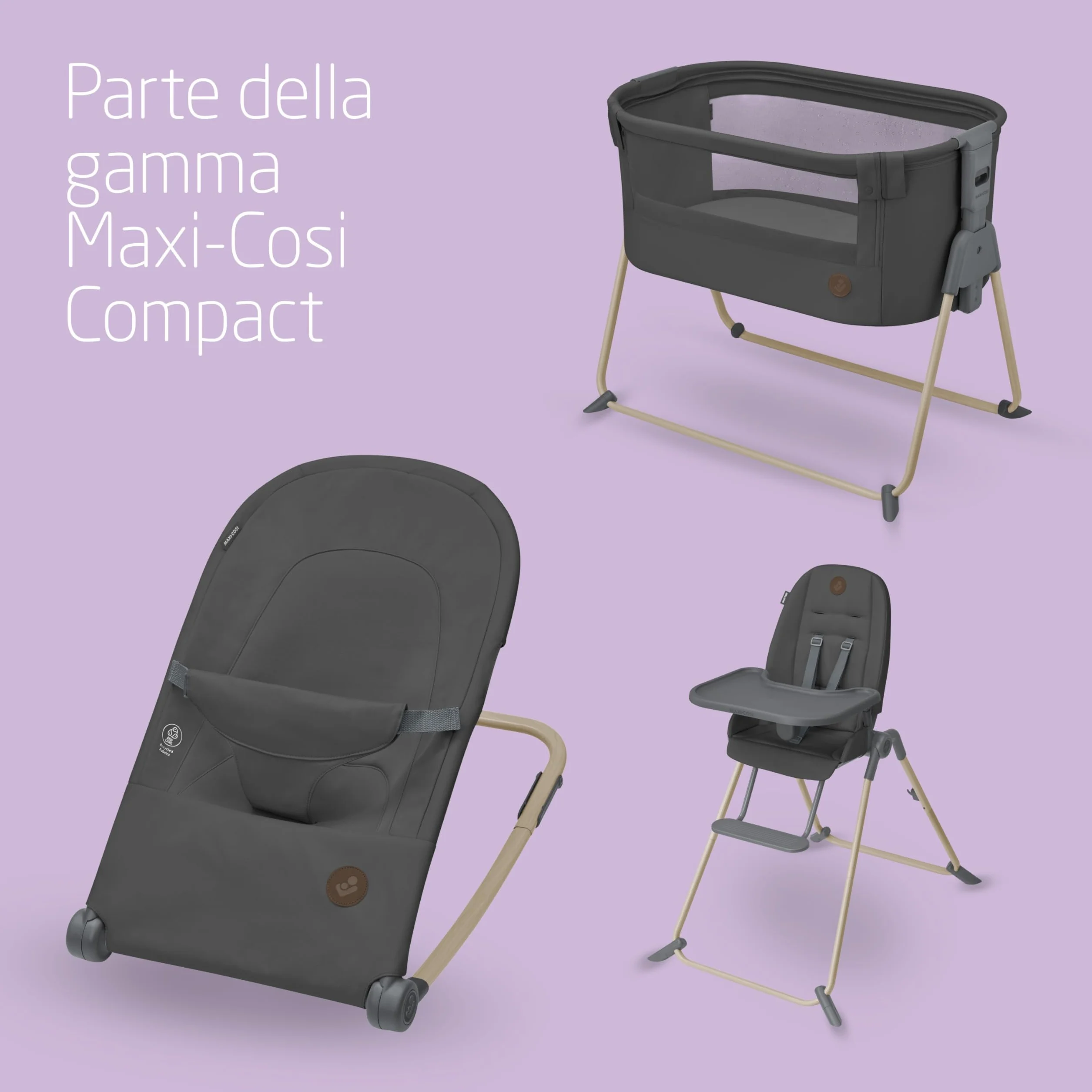 Maxi-Cosi Loa Sdraietta neonato, sdraietta ergonomica a dondolo, 2 posizioni reclinate, ultracompatta e leggera, in tessuto 100% riciclato, Da 0 a 2 anni, 0-12 kg, Beyond Graphite