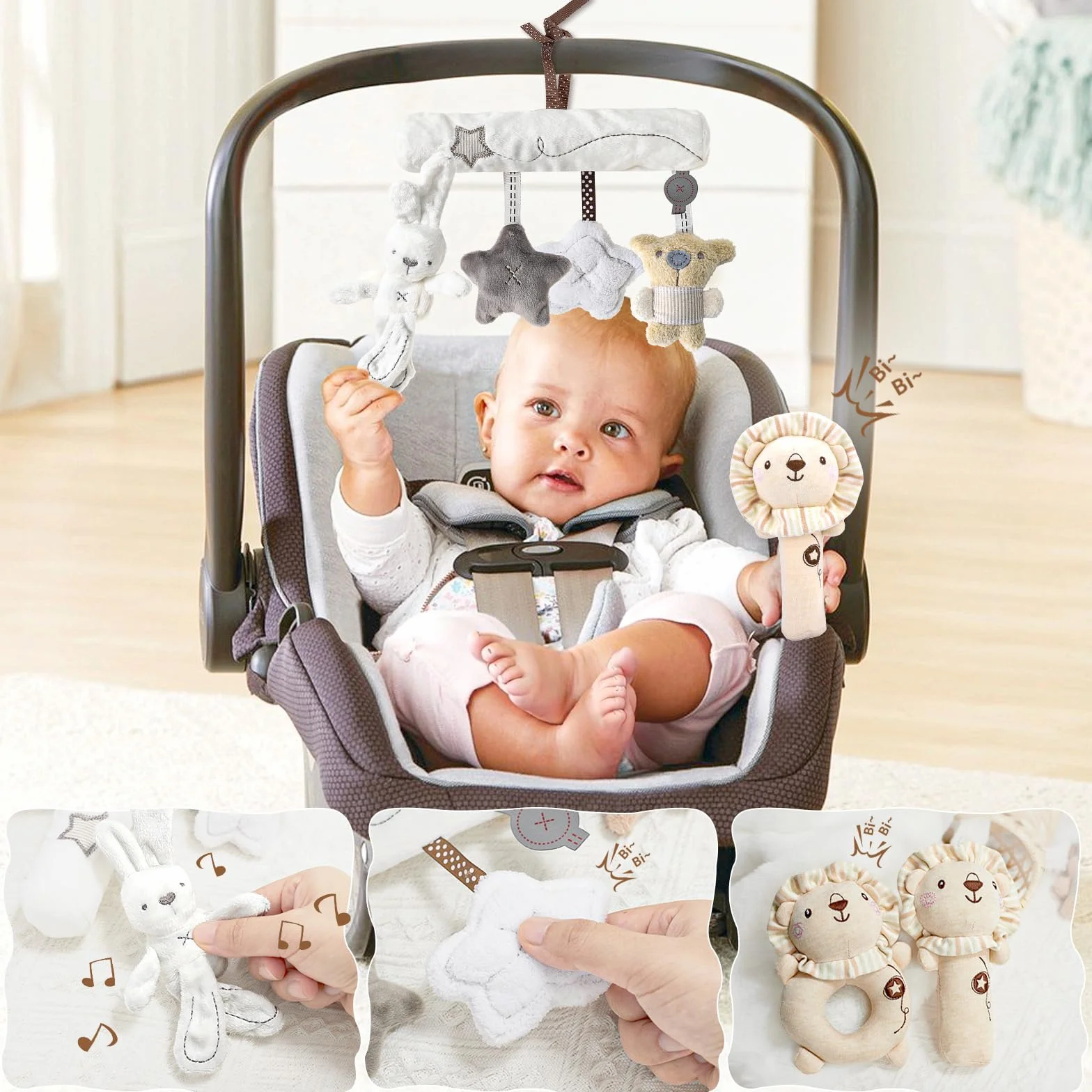 Vamei Regalo Nascita Bimba Bimbo con Pagliaccetto Neonato Asciugamani da Bagno Bavaglino Calzini Antiscivolo Sonaglio Set Regalo Neonato Nascita Regalo Baby Shower Unisex