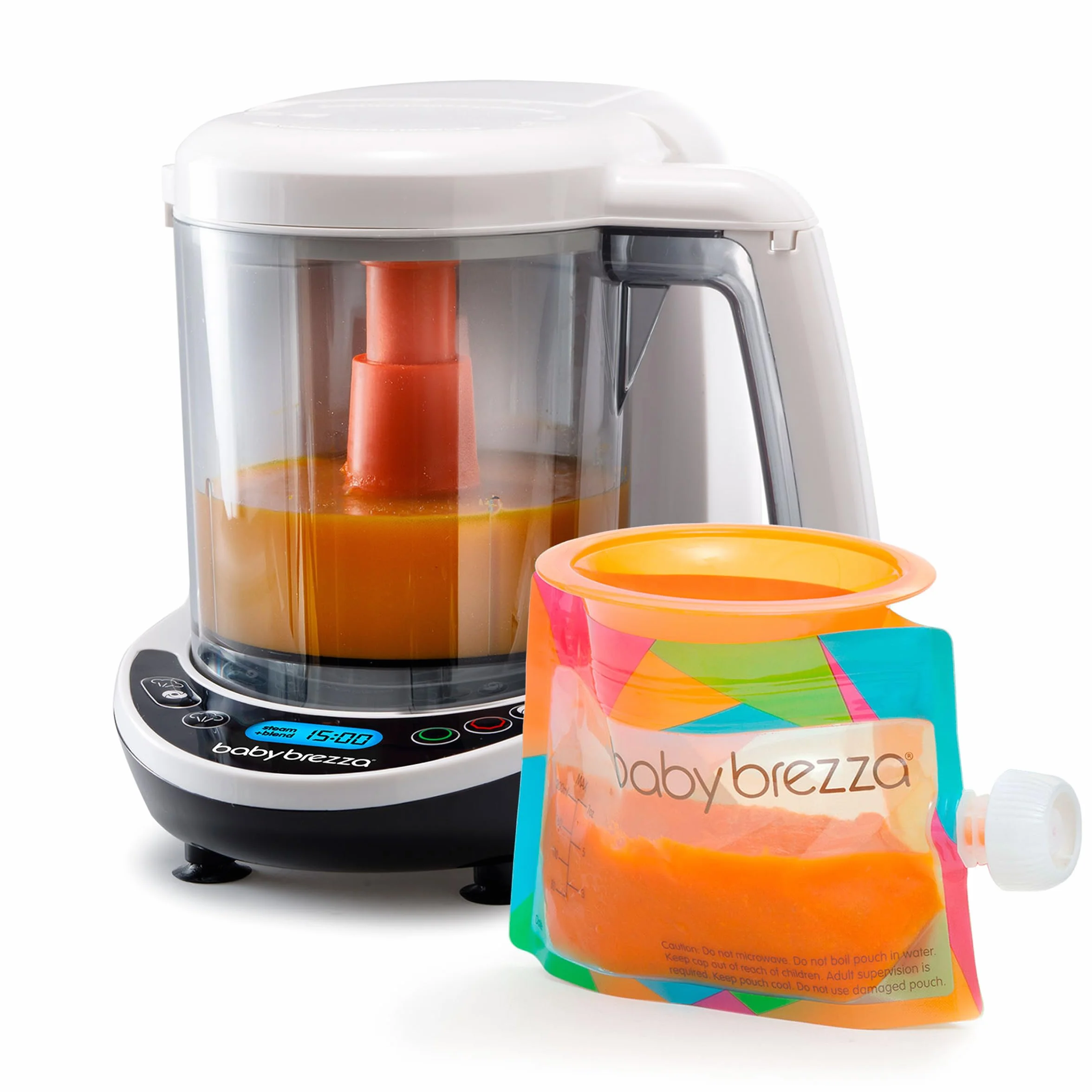 Baby Brezza Food Maker Deluxe Bianco Cuocipappa Omogeneizzatore Neonati Vapore Frullatore Pappe Spegnimento Automatico Lavabili Lavastoviglie 3 Sacchetti