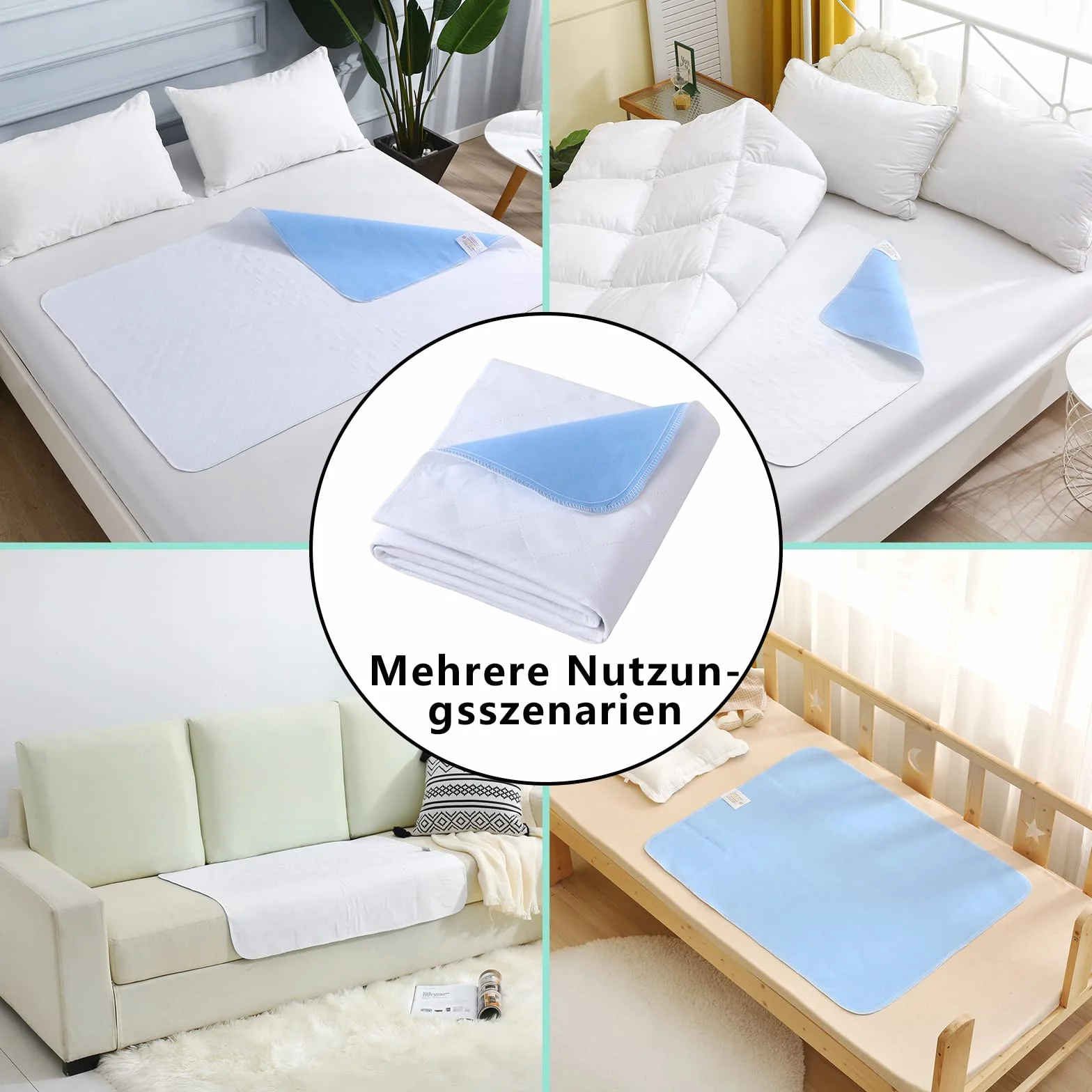 2 coprimaterasso lavabile per incontinenza, 70 × 90 cm, in tessuto non tessuto assorbente, impermeabile e lavabile, colore: blu/bianco