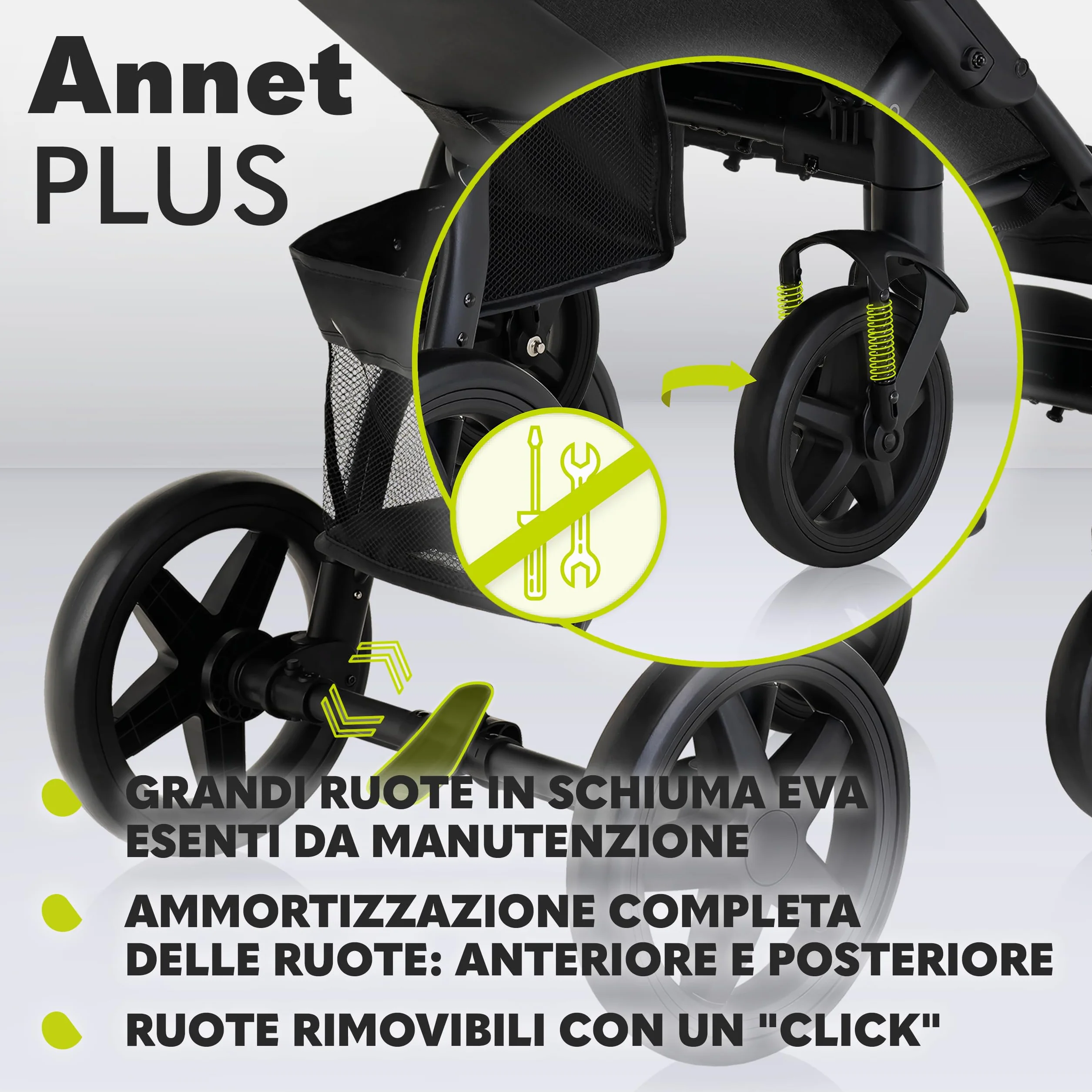 LIONELO Annet passeggino leggero pieghevole grigio regolabile 22 kg ruote EVA cappottina XXL