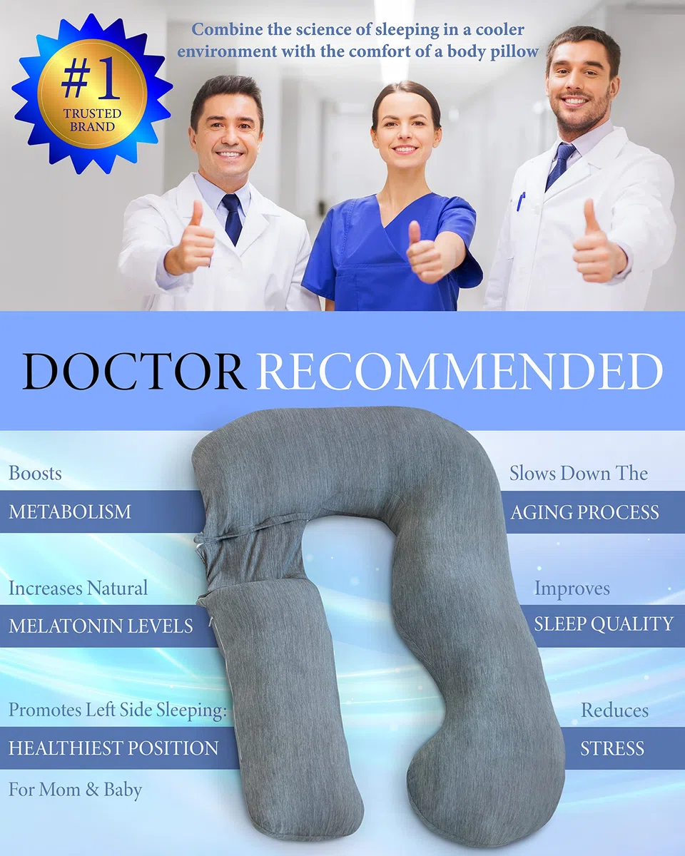 Pharmedoc Cuscino per gravidanza a forma di U per tutto il corpo, protezione dal freddo, grigio, cuscino per gravidanza per dormire, cuscino per il corpo per adulti, cuscino per gravidanza, cuscino