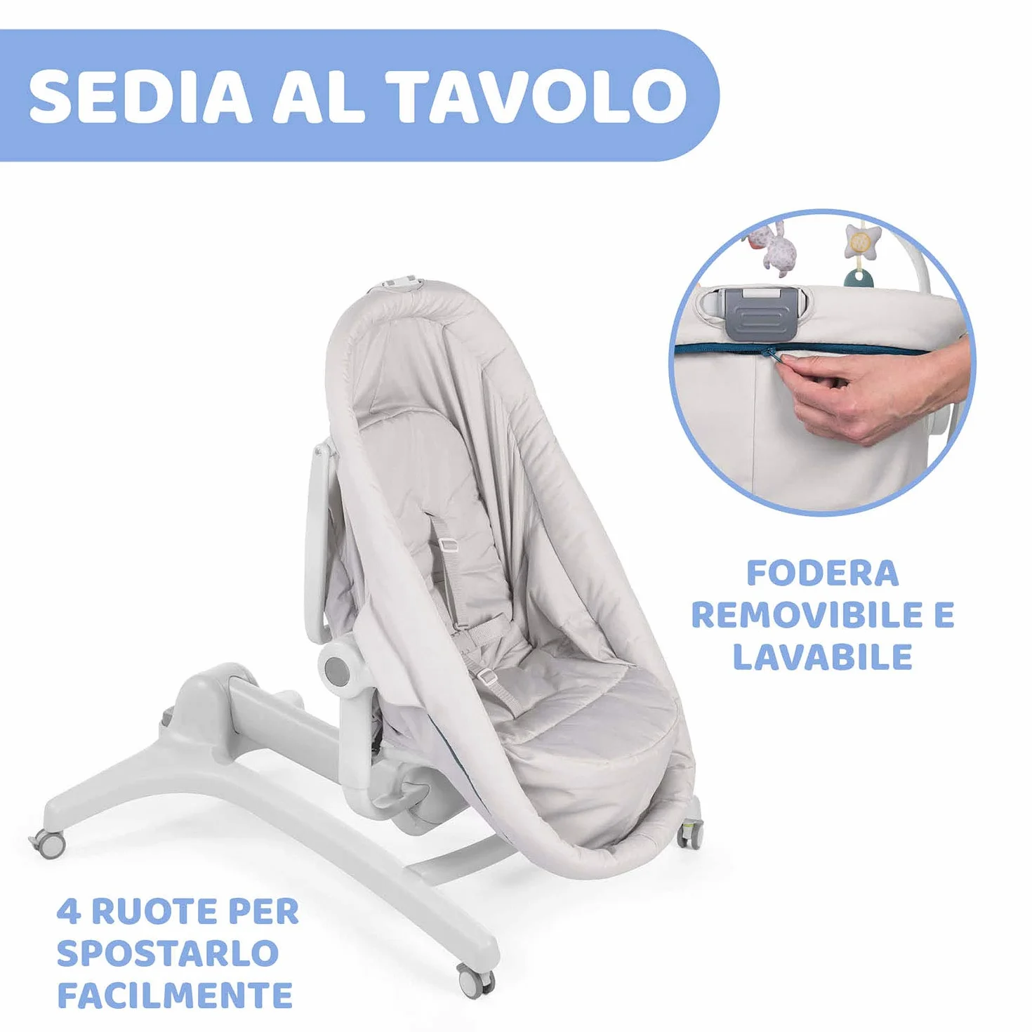 Chicco Baby Hug 4 In 1 Sdraietta Neonato Rialzata, Seggiolone Pappa E Sedia Da Tavolo, Beige, 85 x 60 x 122 Cm