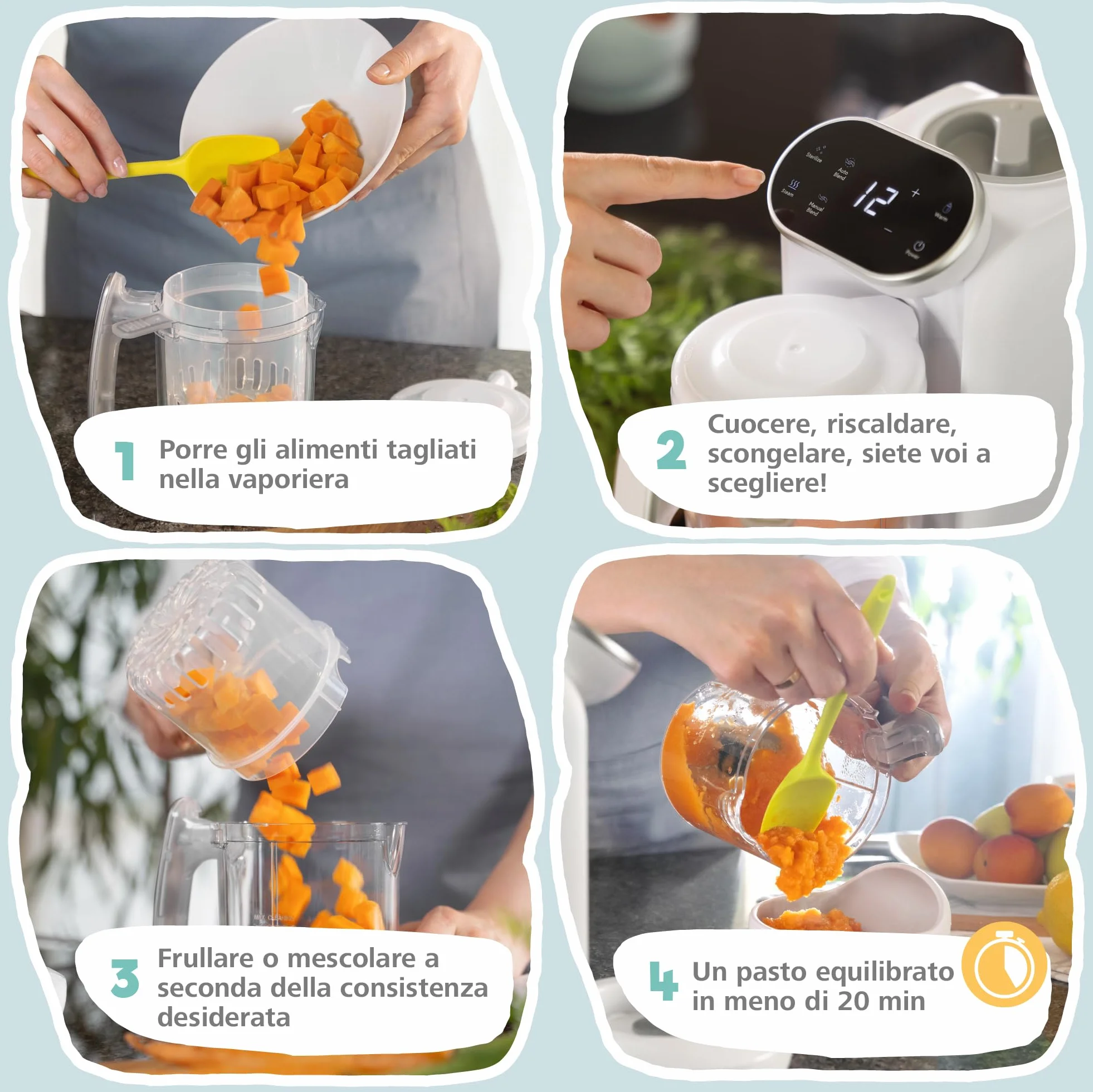Sweety Fox Cuocipappa per Bambini 7 Funzioni Vapore Mixer Impulso Omogeneizzatore Neonati