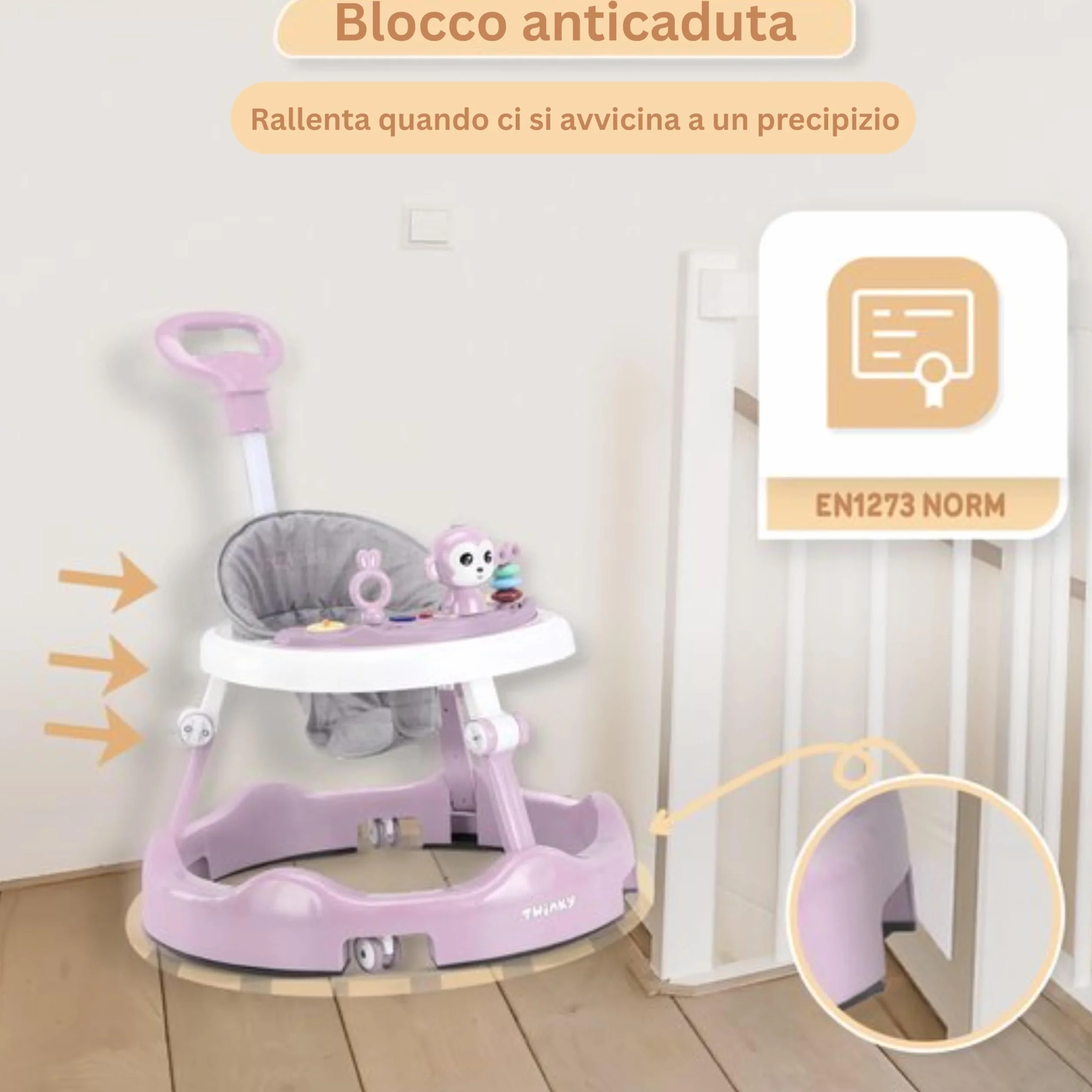 Twinky Girello Neonato 6-12 Mesi – Girello Regolabile e Sicuro per Bambini 6-18 Mesi | Design Pieghevole, Giochi Interattivi e Ruote Silenziose