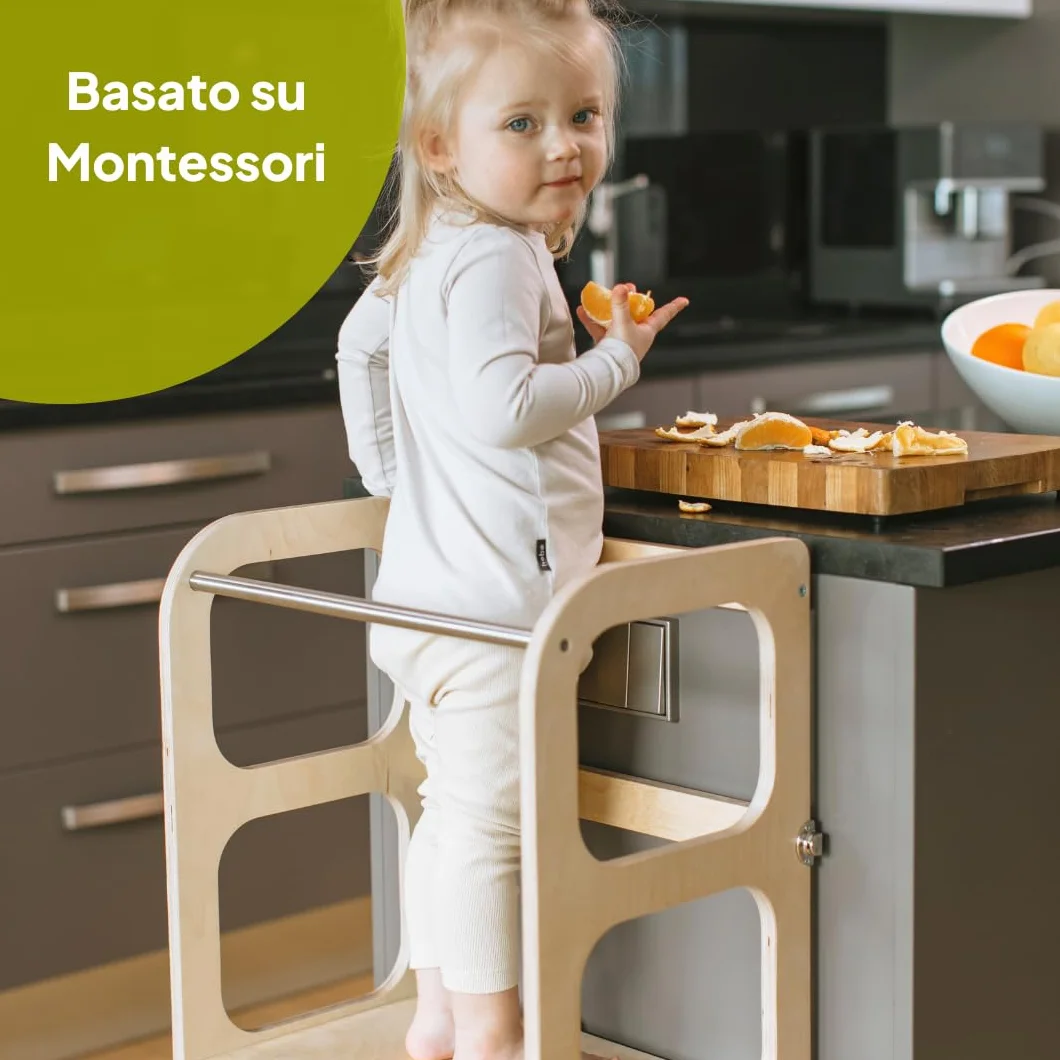 Ette Tete STEP’n’SIT® Torre Apprendimento Montessoriana Convertibile 2 in 1 Legno Cerniere Ottone